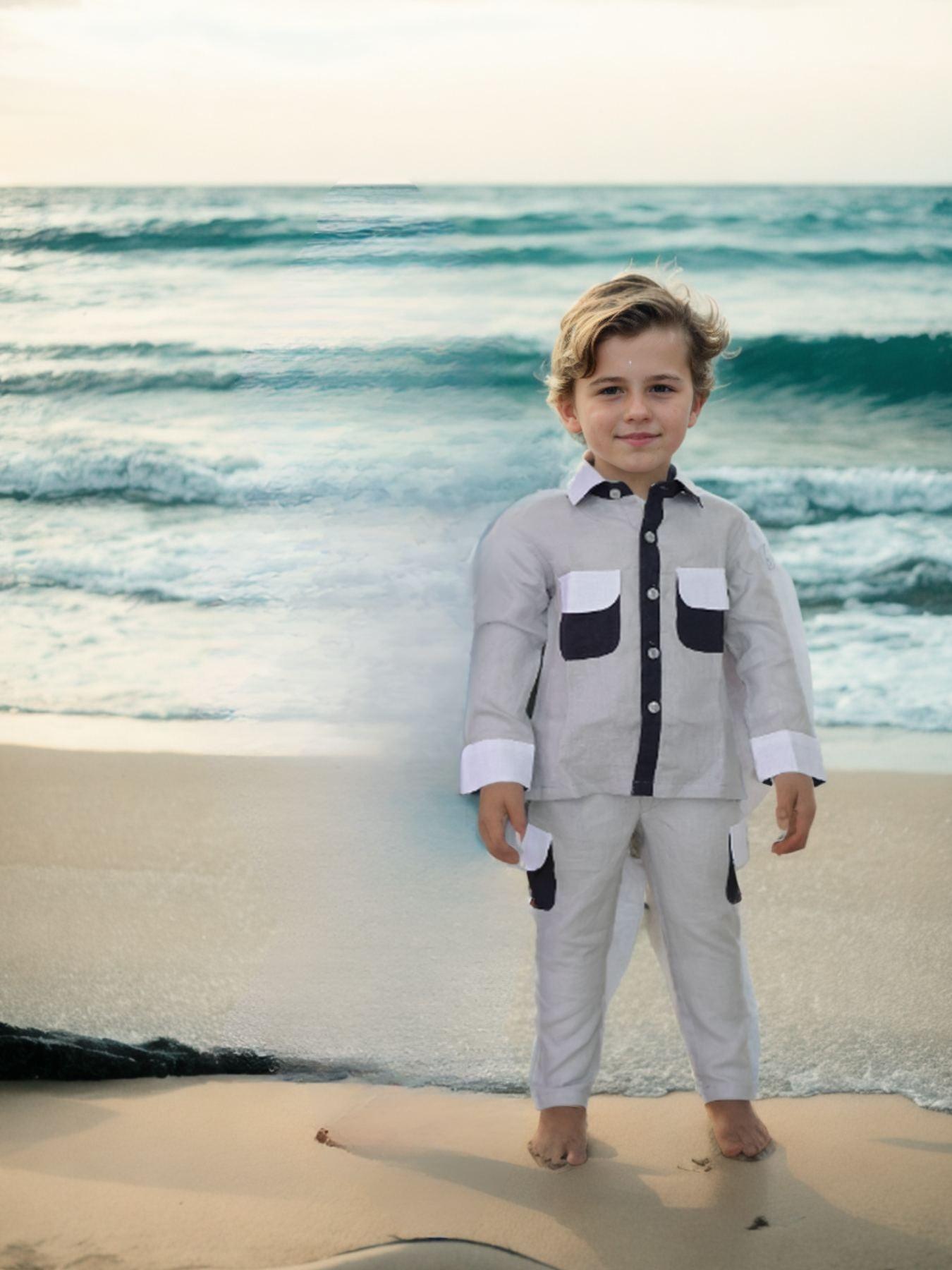 Cargo Pocket Styled Pure Linen Premium Co-ords - Grey - Dark Blue - White - Funny Bones Clothings