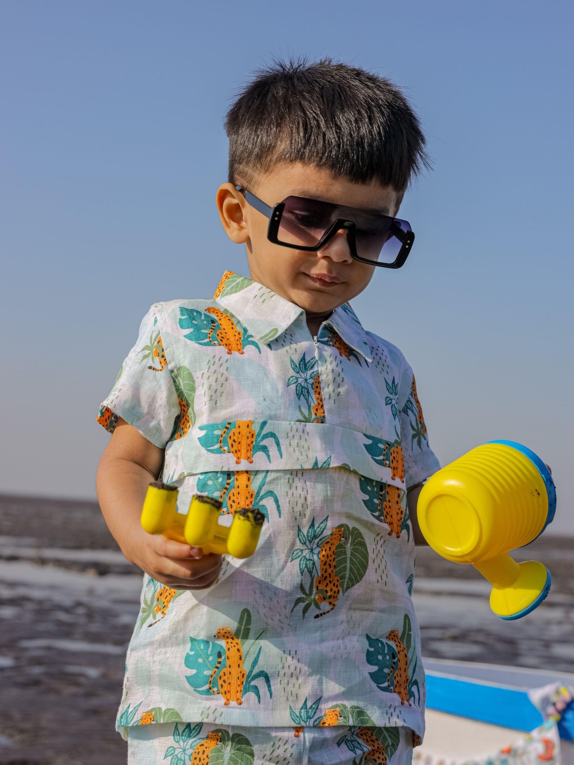 Leafy Leopard Printed Pure Linen Premium Co-ords - Funny Bones Clothings