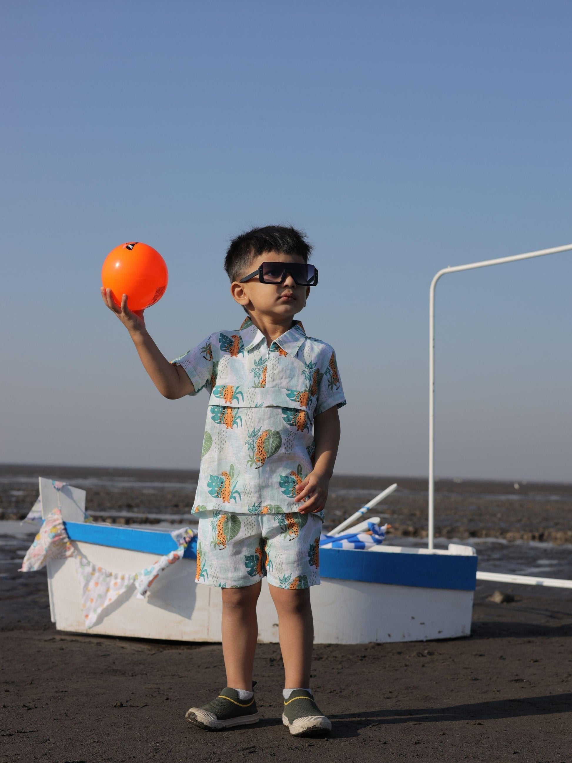 Leafy Leopard Printed Pure Linen Premium Co-ords - Funny Bones Clothings