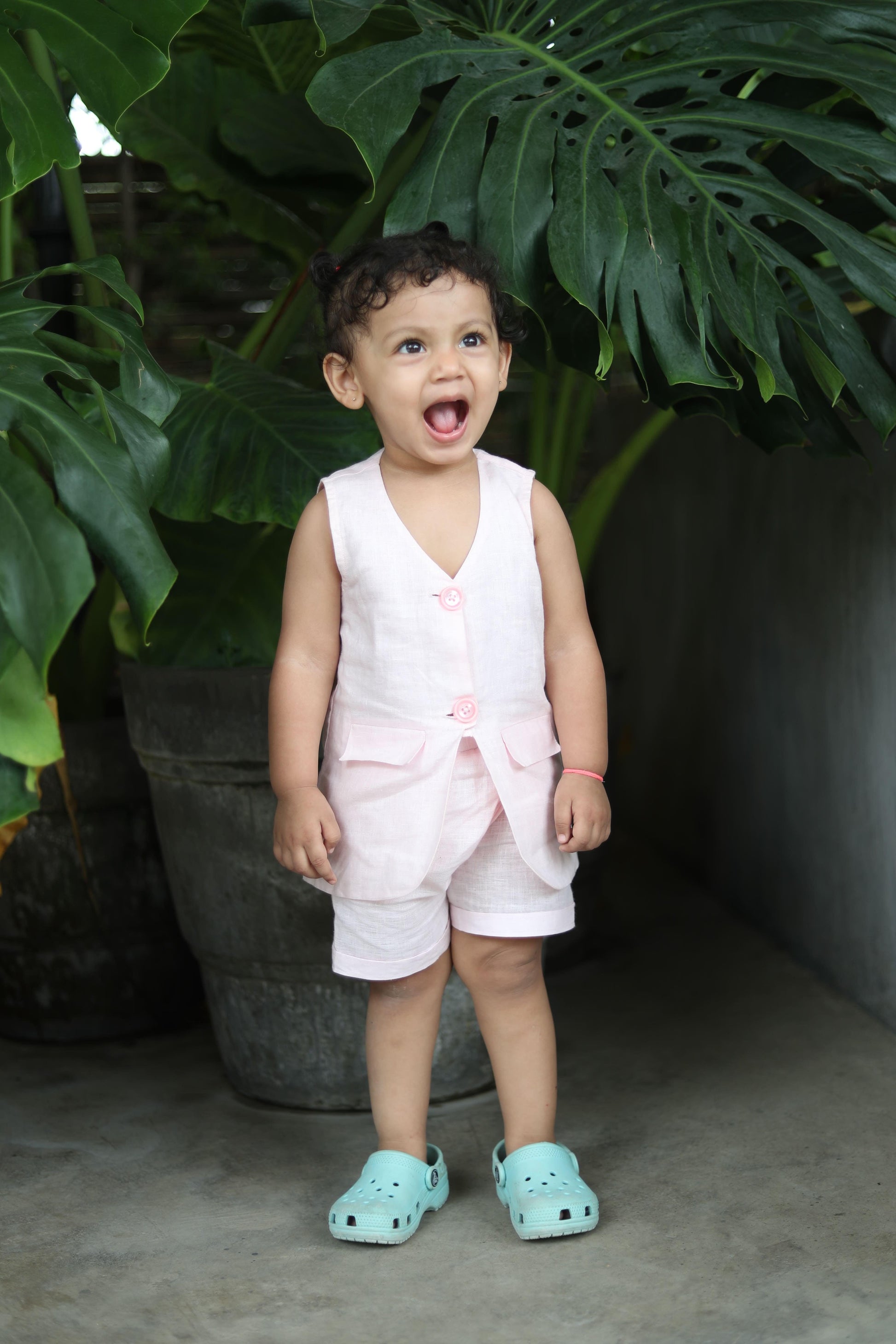 Jacket Shorts Solid Pink Pure Linen Co-ords - Funny Bones Clothings