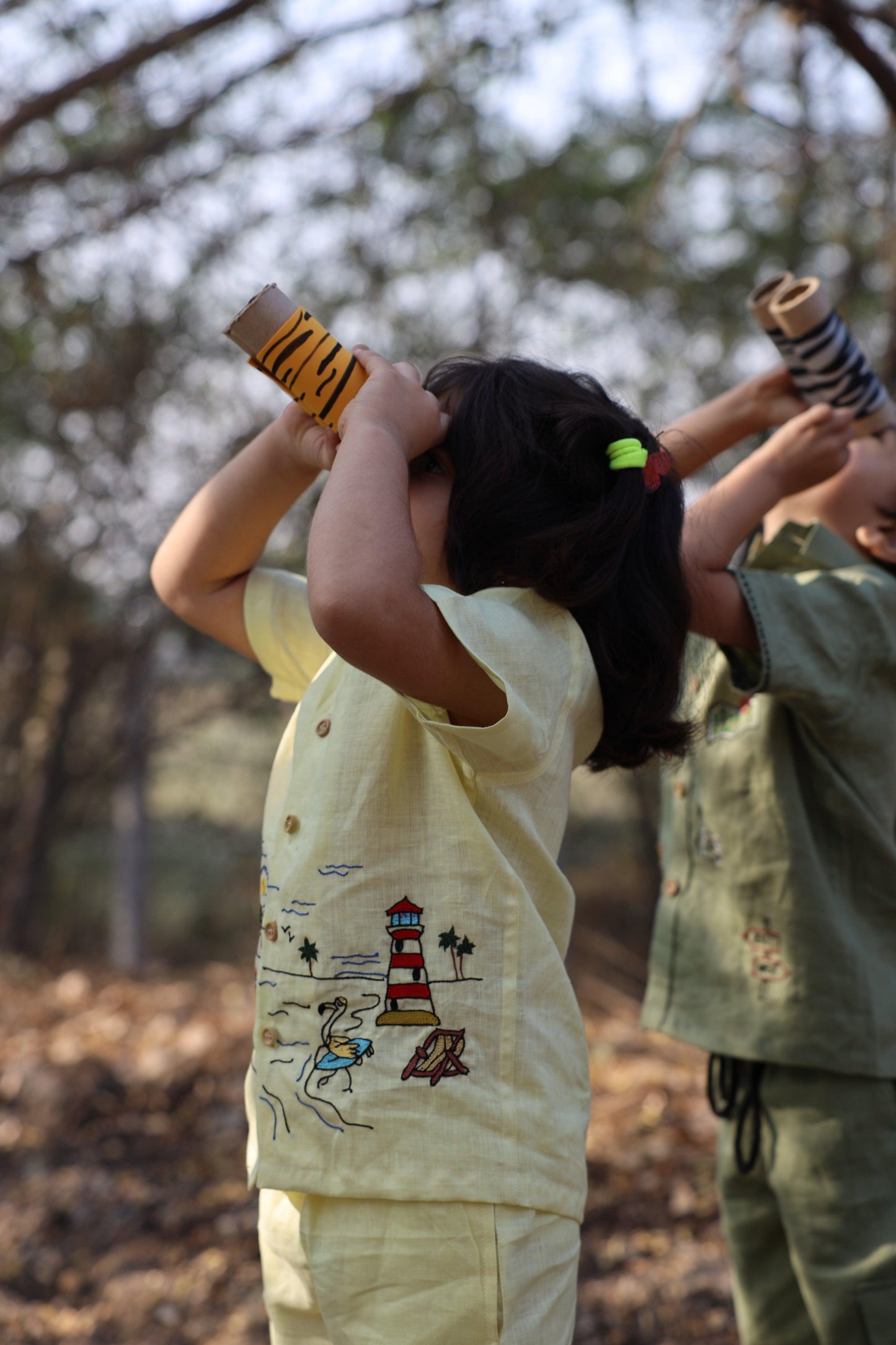 The Serenity By The Shore inspired Pure Linen Handwork Unisex Coord Set - Yellow