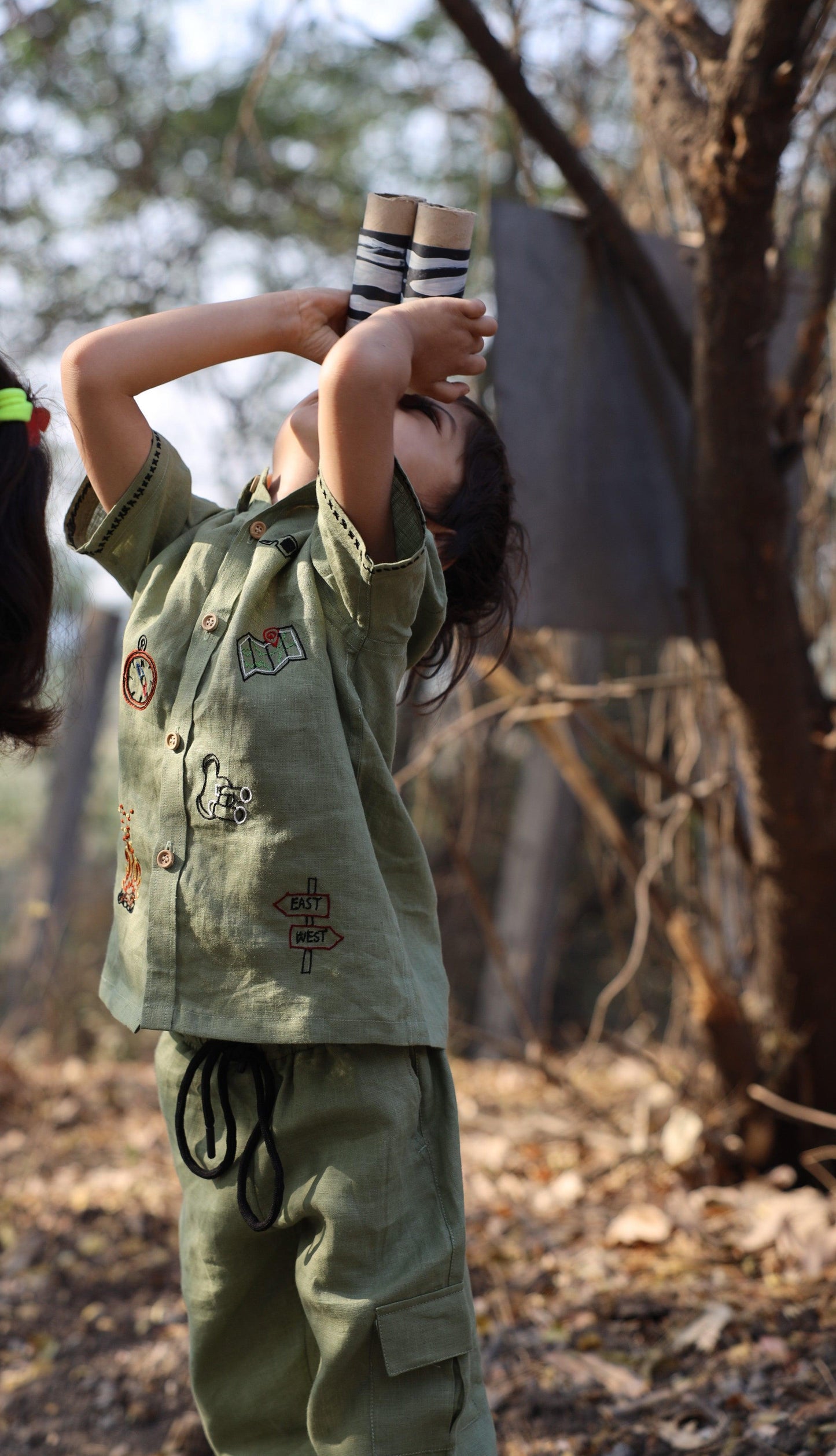 The Gilded Trails And Tent inspired Pure Linen Handwork Unisex Coord Set - Green