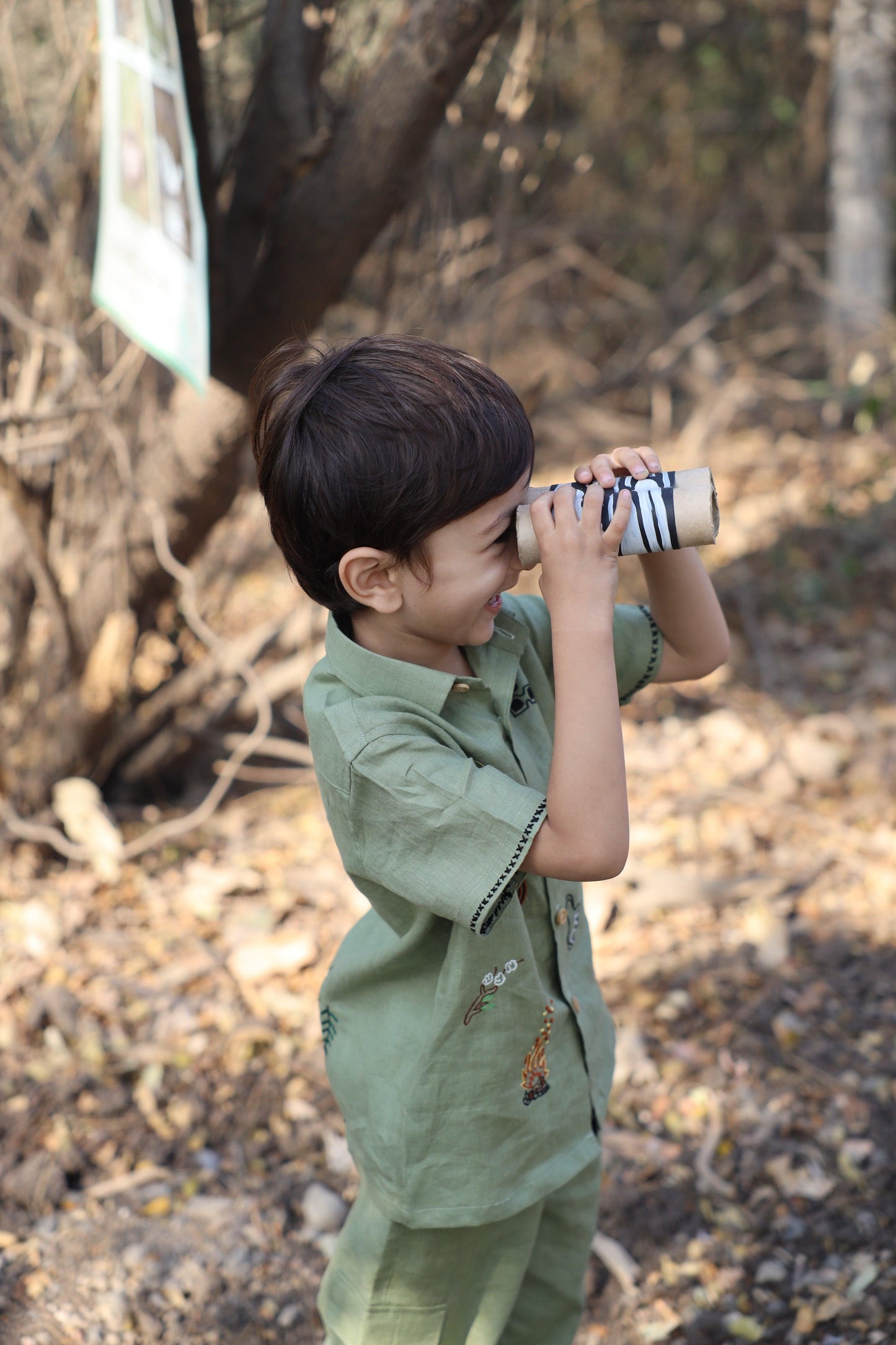 The Gilded Trails And Tent inspired Pure Linen Handwork Unisex Coord Set - Green