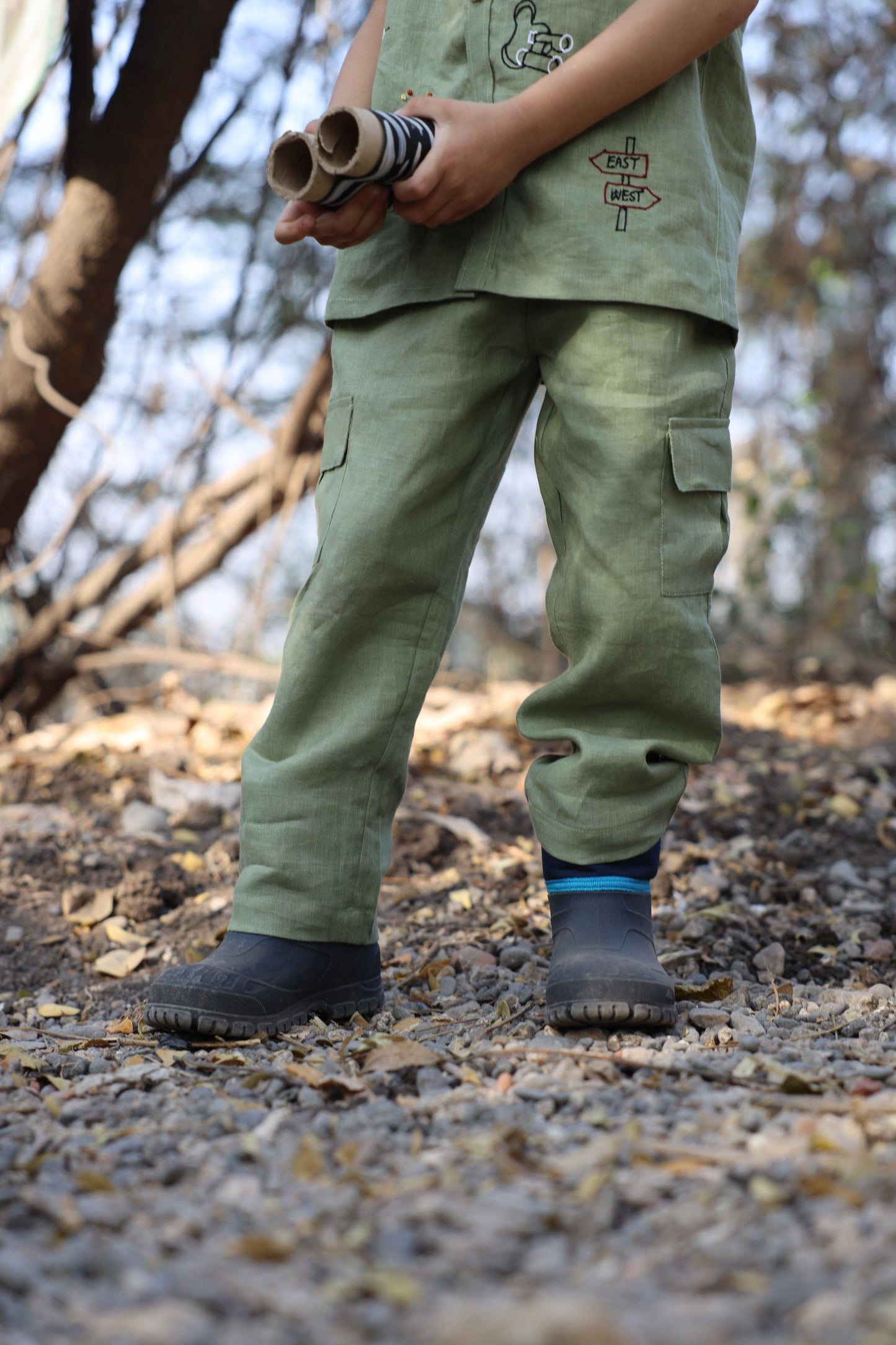 The Gilded Trails And Tent inspired Pure Linen Handwork Unisex Coord Set - Green