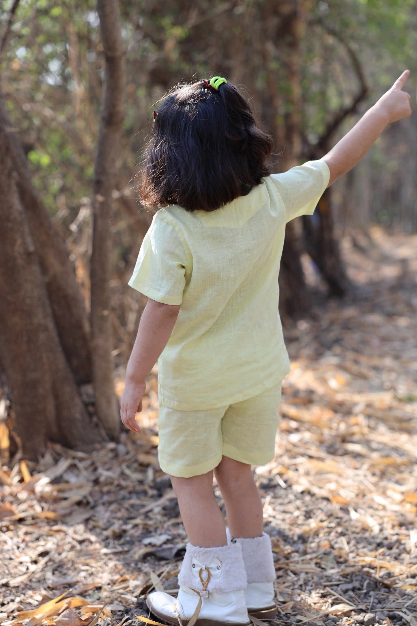 The Serenity By The Shore inspired Pure Linen Handwork Unisex Coord Set - Yellow