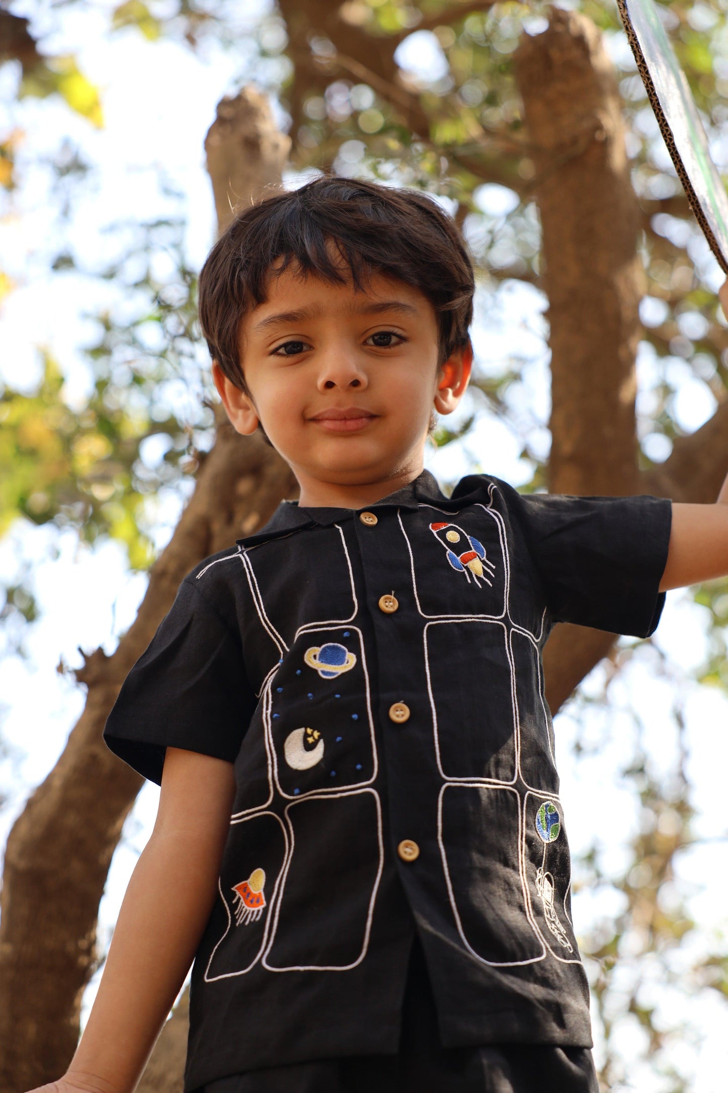 The Imperial Stars And Shuttles inspired Pure Linen Handwork Unisex Coord Set - Black