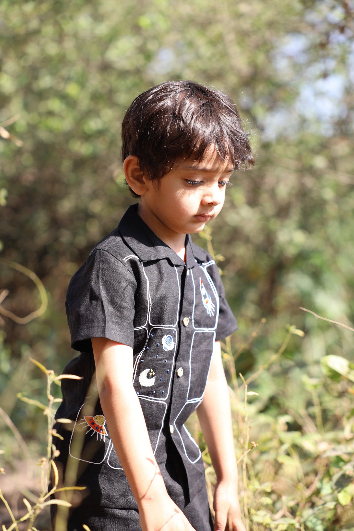 The Imperial Stars And Shuttles inspired Pure Linen Handwork Unisex Coord Set - Black