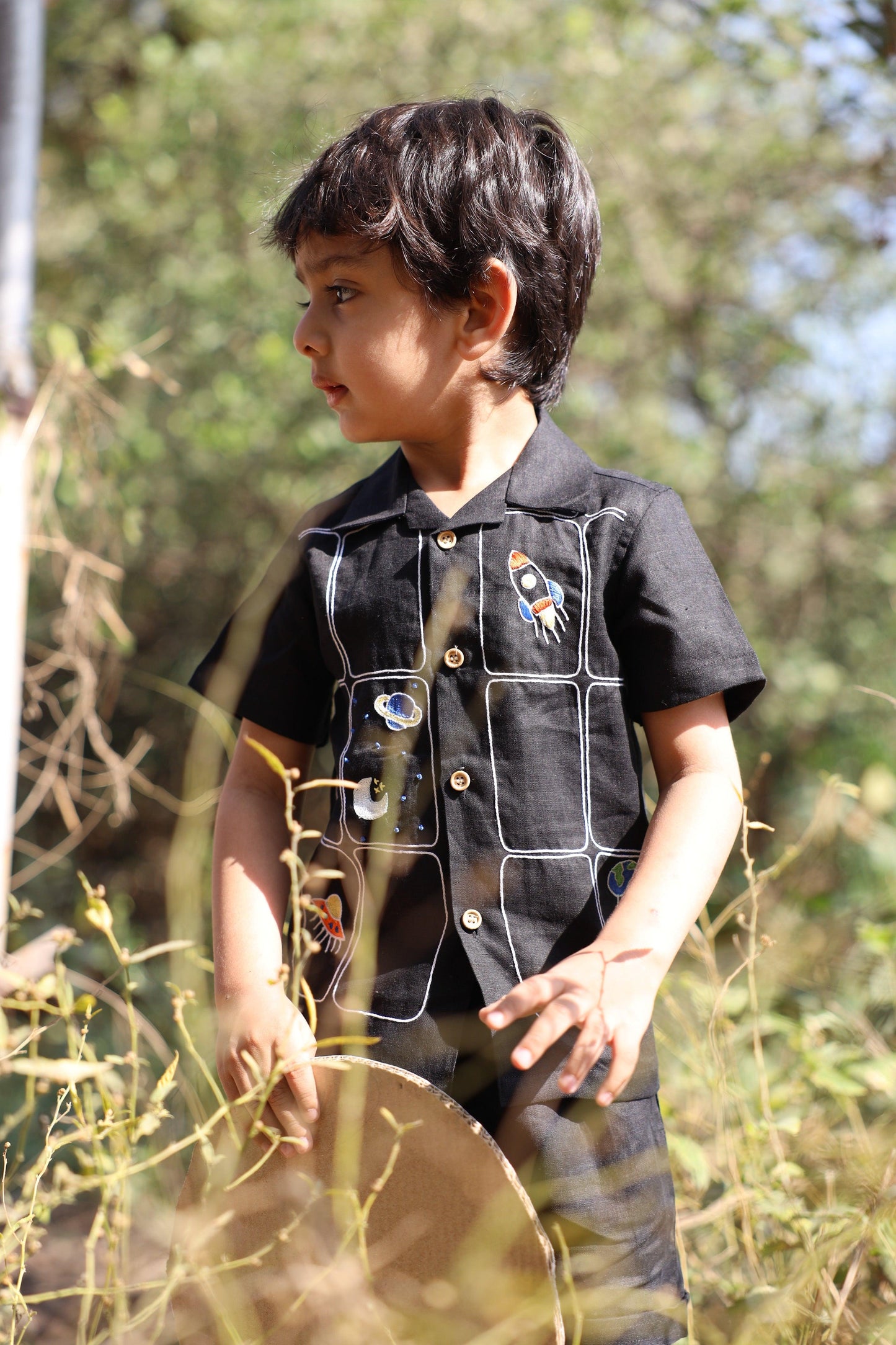 The Imperial Stars And Shuttles inspired Pure Linen Handwork Unisex Coord Set - Black