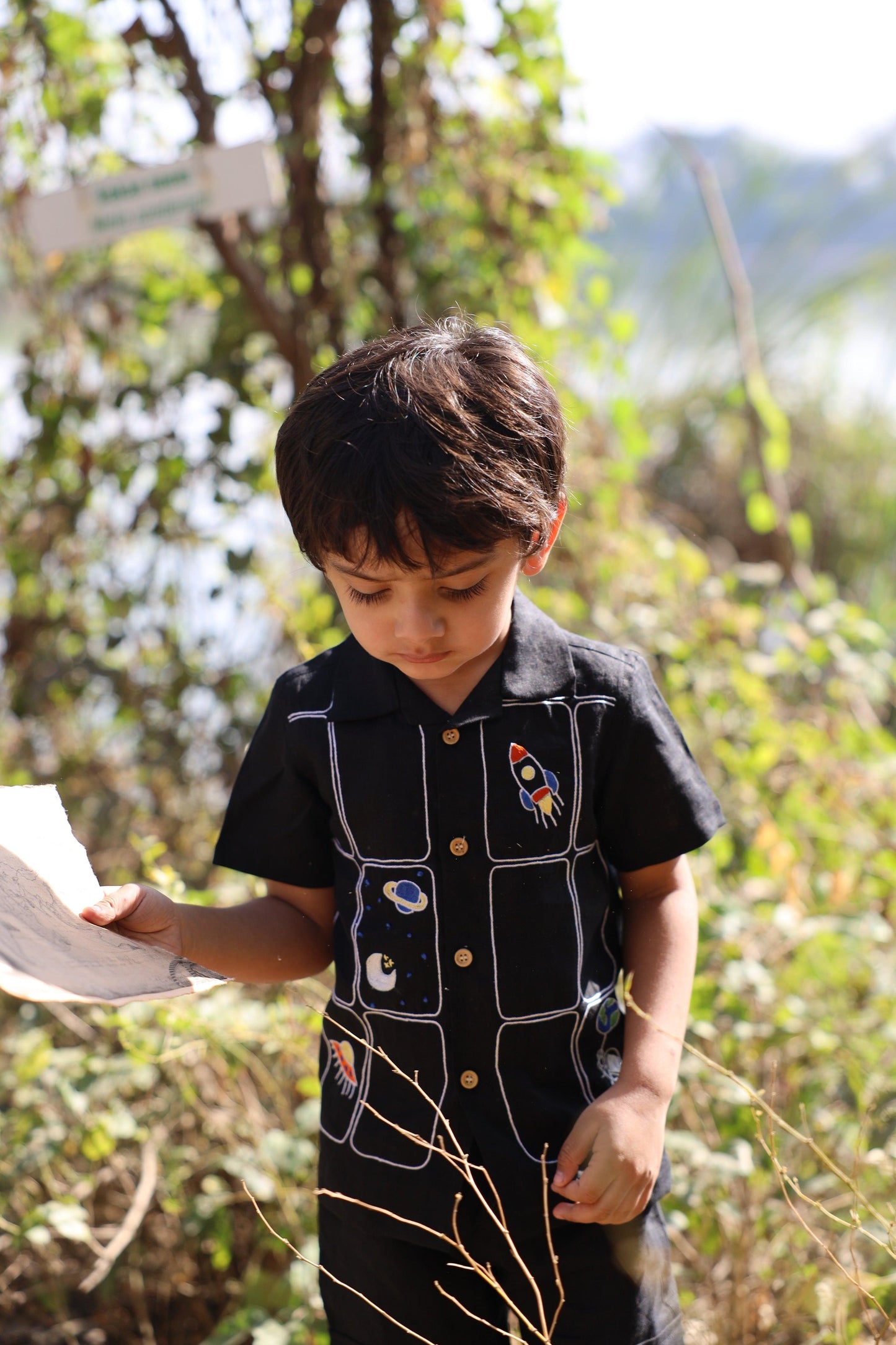 The Imperial Stars And Shuttles inspired Pure Linen Handwork Unisex Coord Set - Black