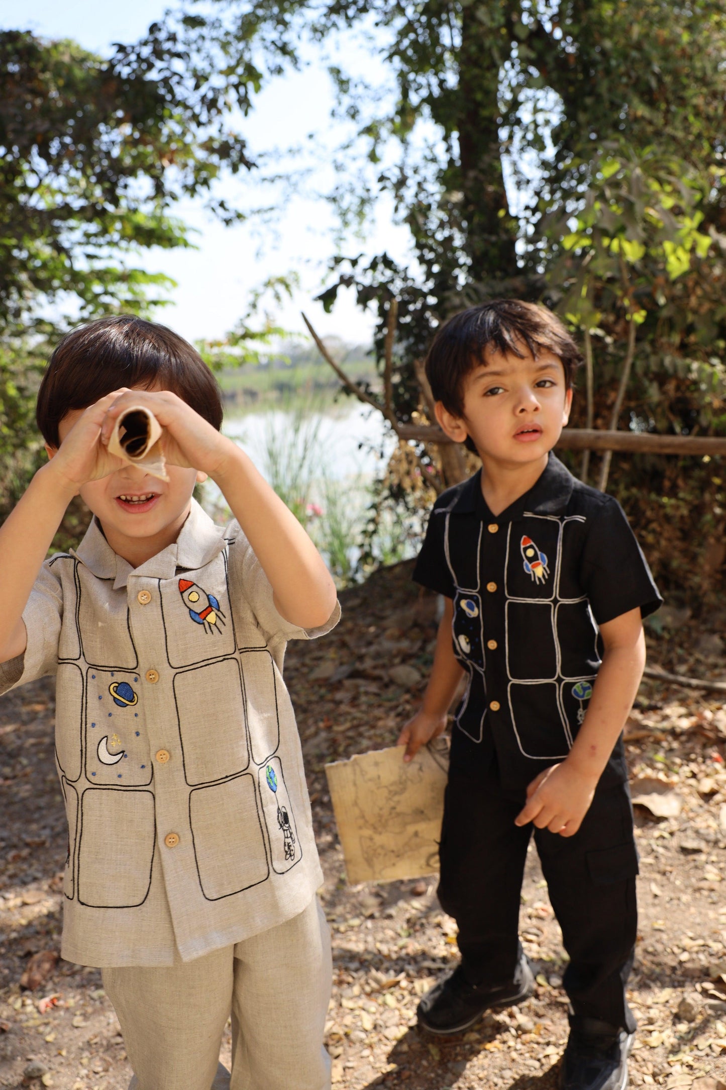 The Imperial Stars And Shuttles inspired Pure Linen Handwork Unisex Coord Set - Khakhi