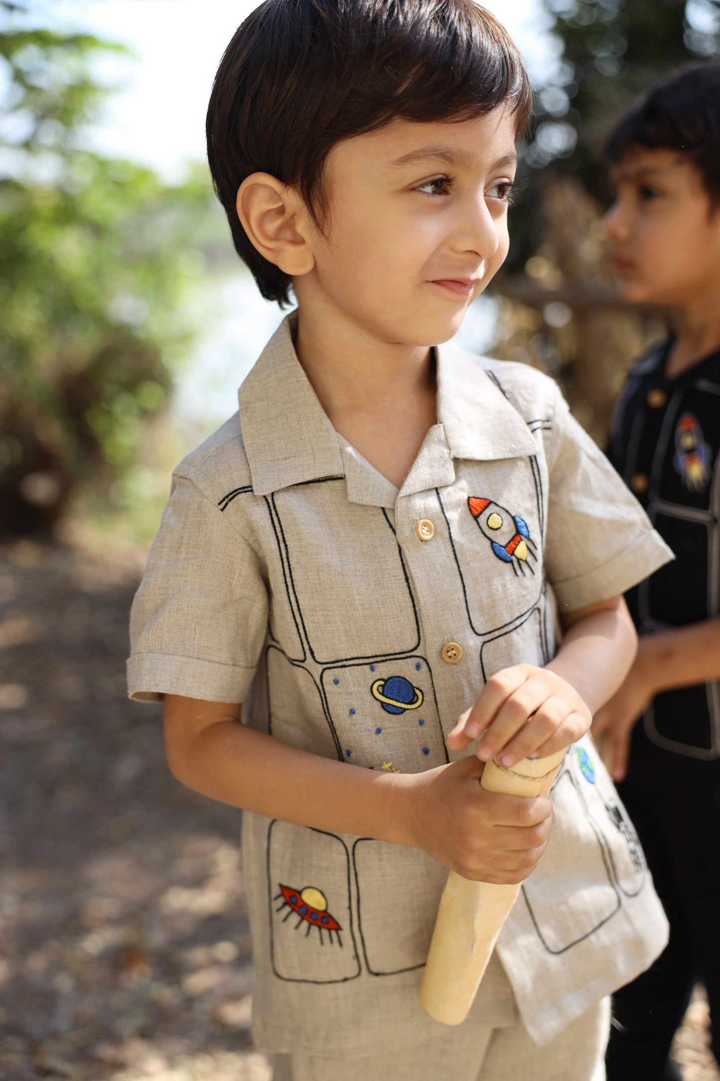 The Imperial Stars And Shuttles inspired Pure Linen Handwork Unisex Coord Set - Khakhi