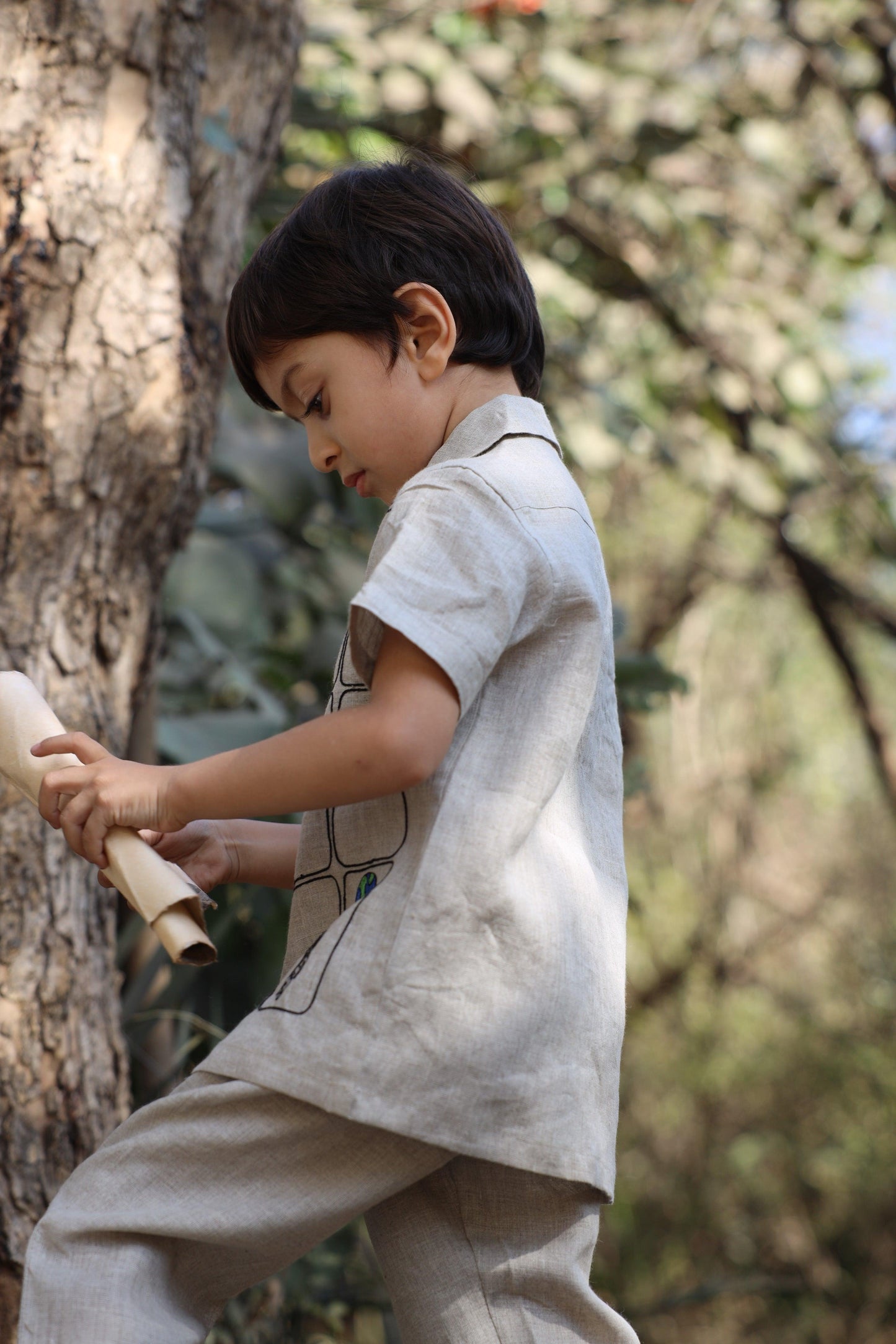 The Imperial Stars And Shuttles inspired Pure Linen Handwork Unisex Coord Set - Khakhi