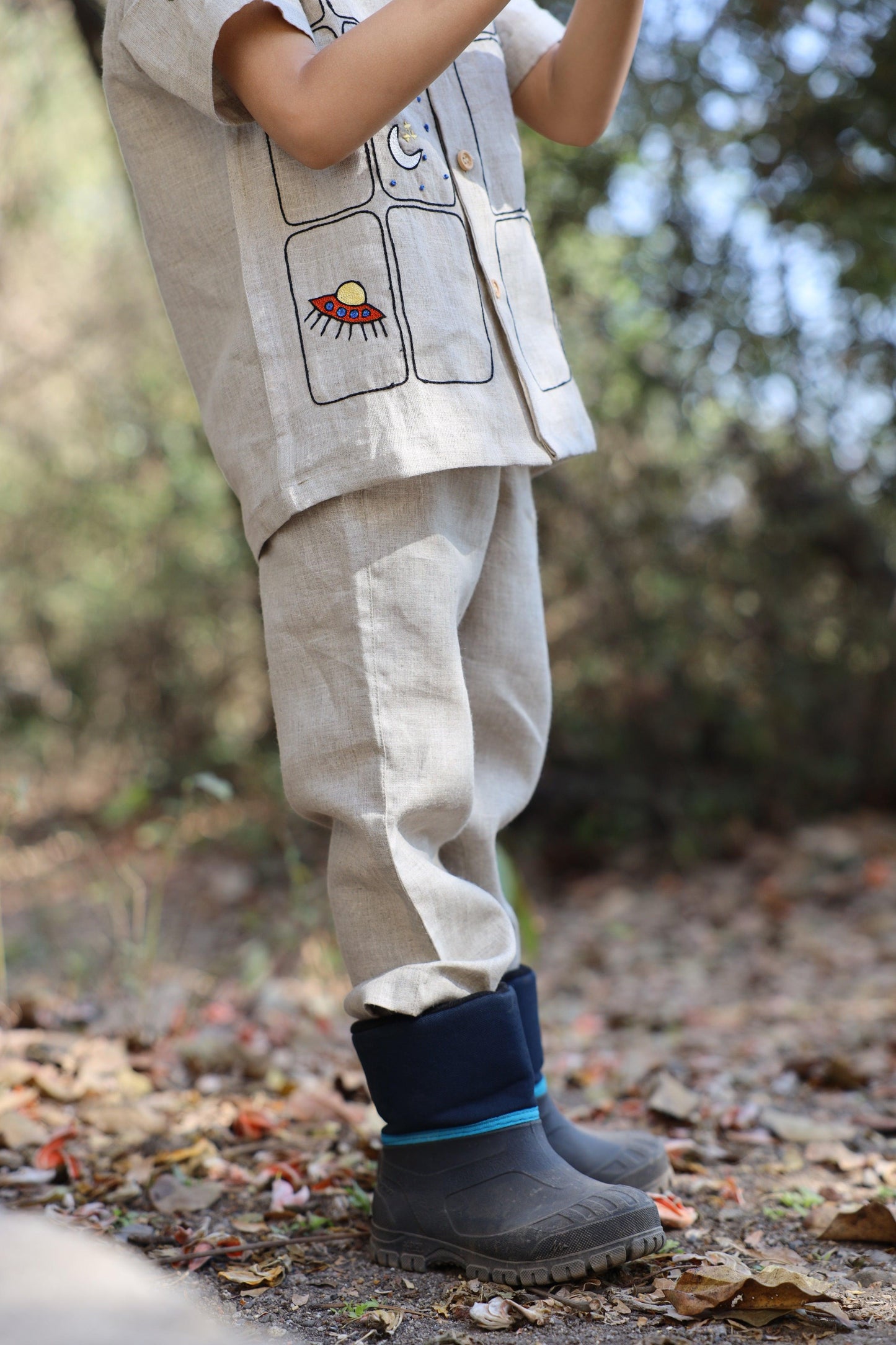 The Imperial Stars And Shuttles inspired Pure Linen Handwork Unisex Coord Set - Khakhi