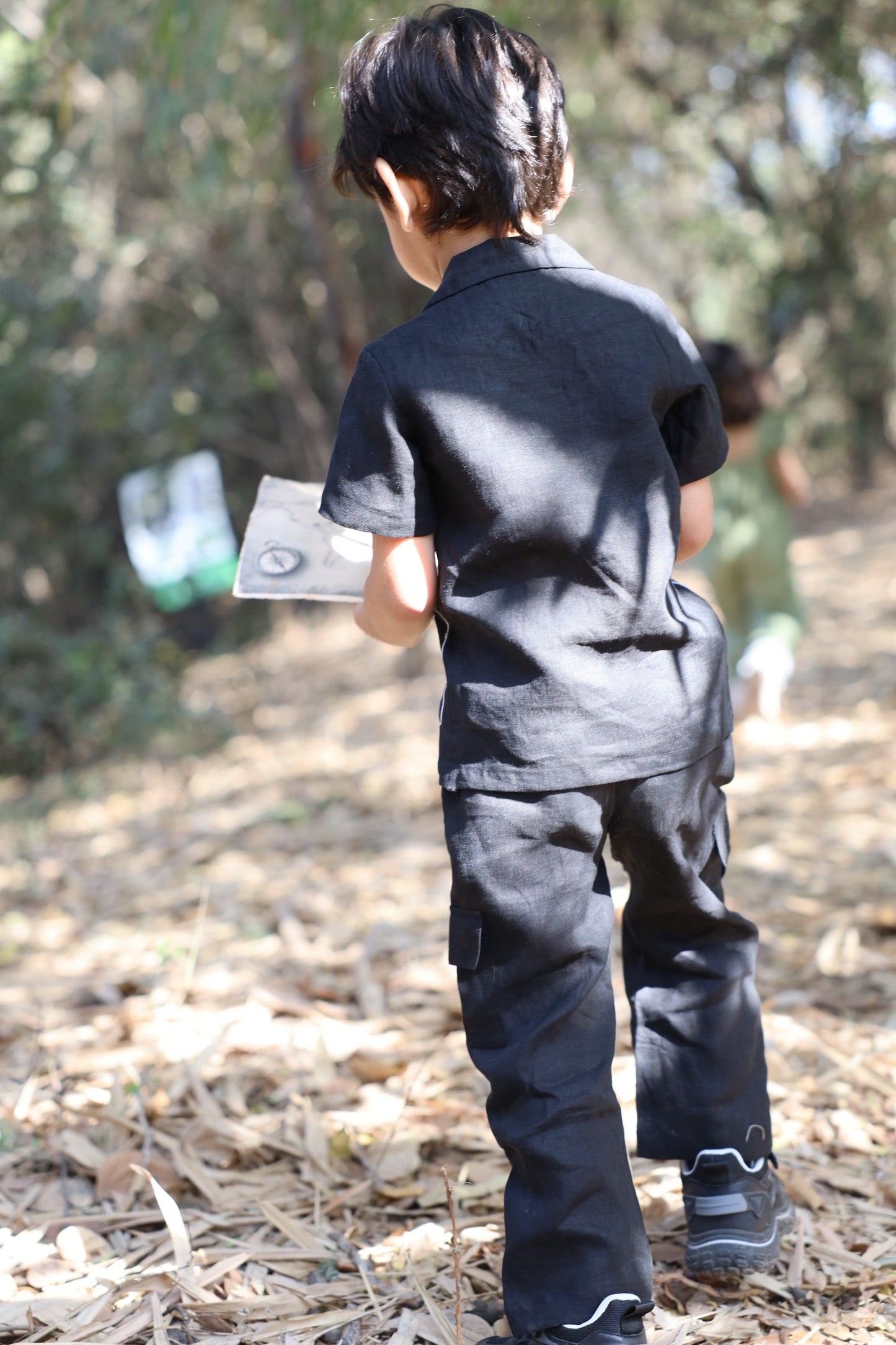 The Imperial Stars And Shuttles inspired Pure Linen Handwork Unisex Coord Set - Black