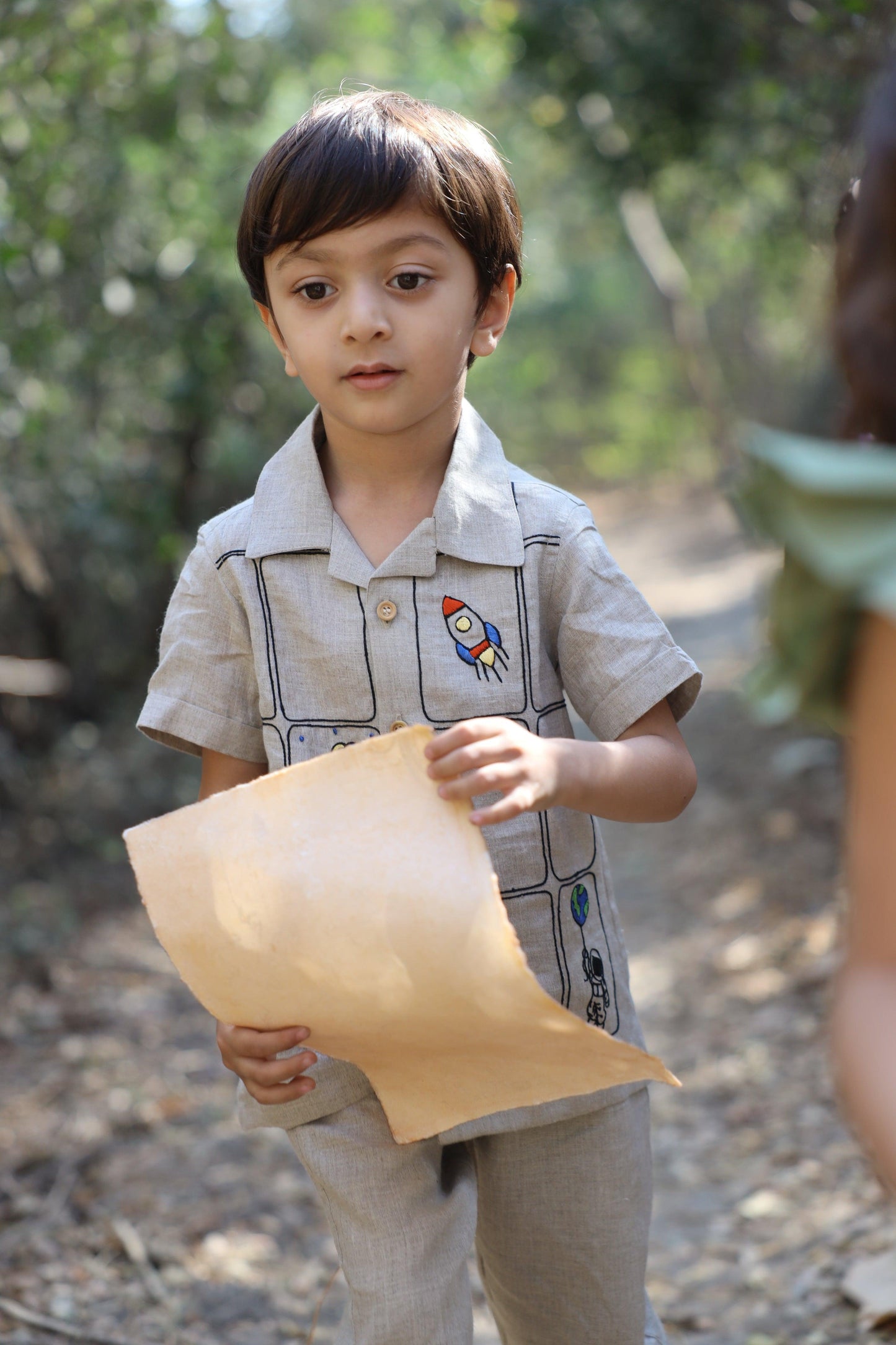 The Imperial Stars And Shuttles inspired Pure Linen Handwork Unisex Coord Set - Khakhi