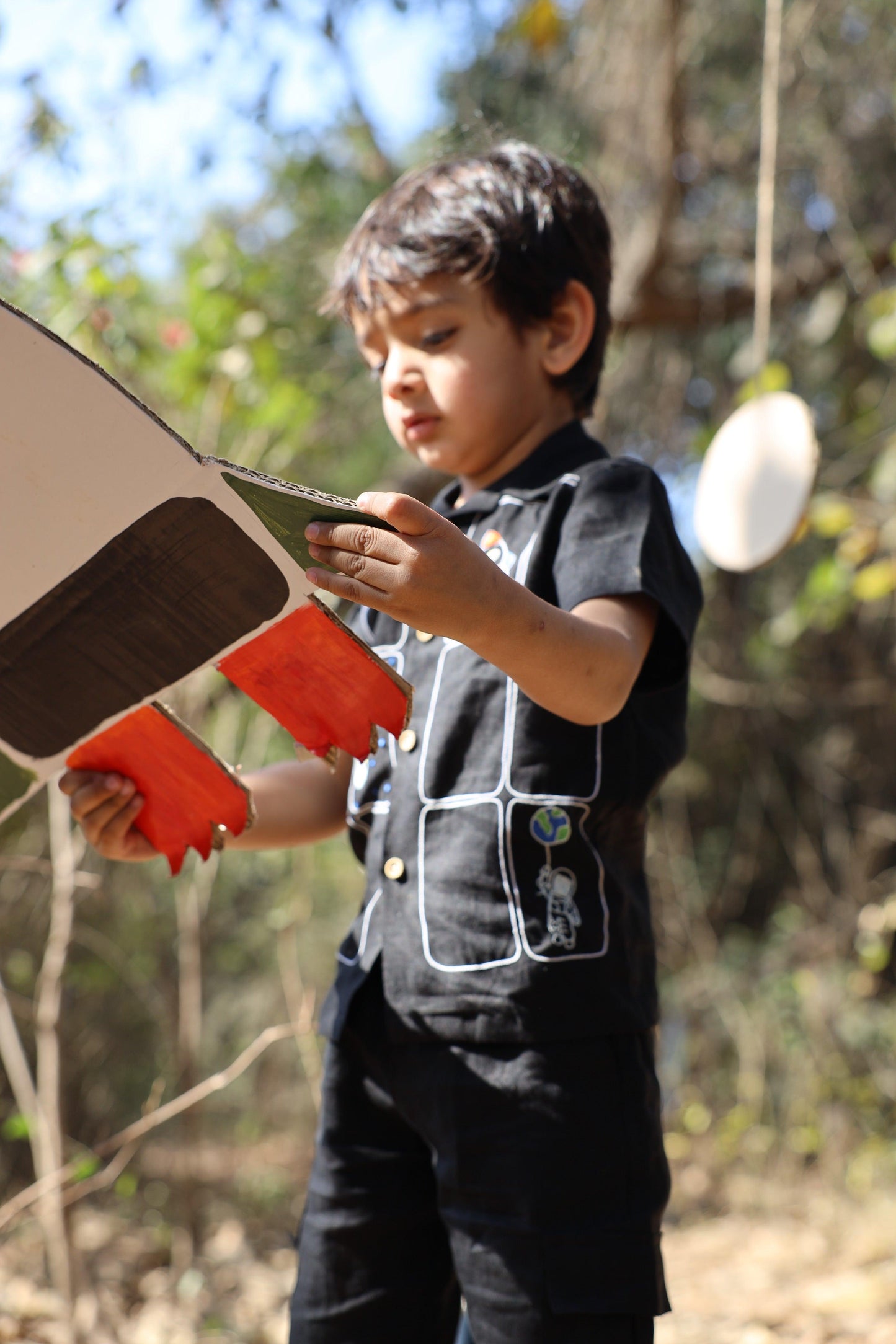 The Imperial Stars And Shuttles inspired Pure Linen Handwork Unisex Coord Set - Black