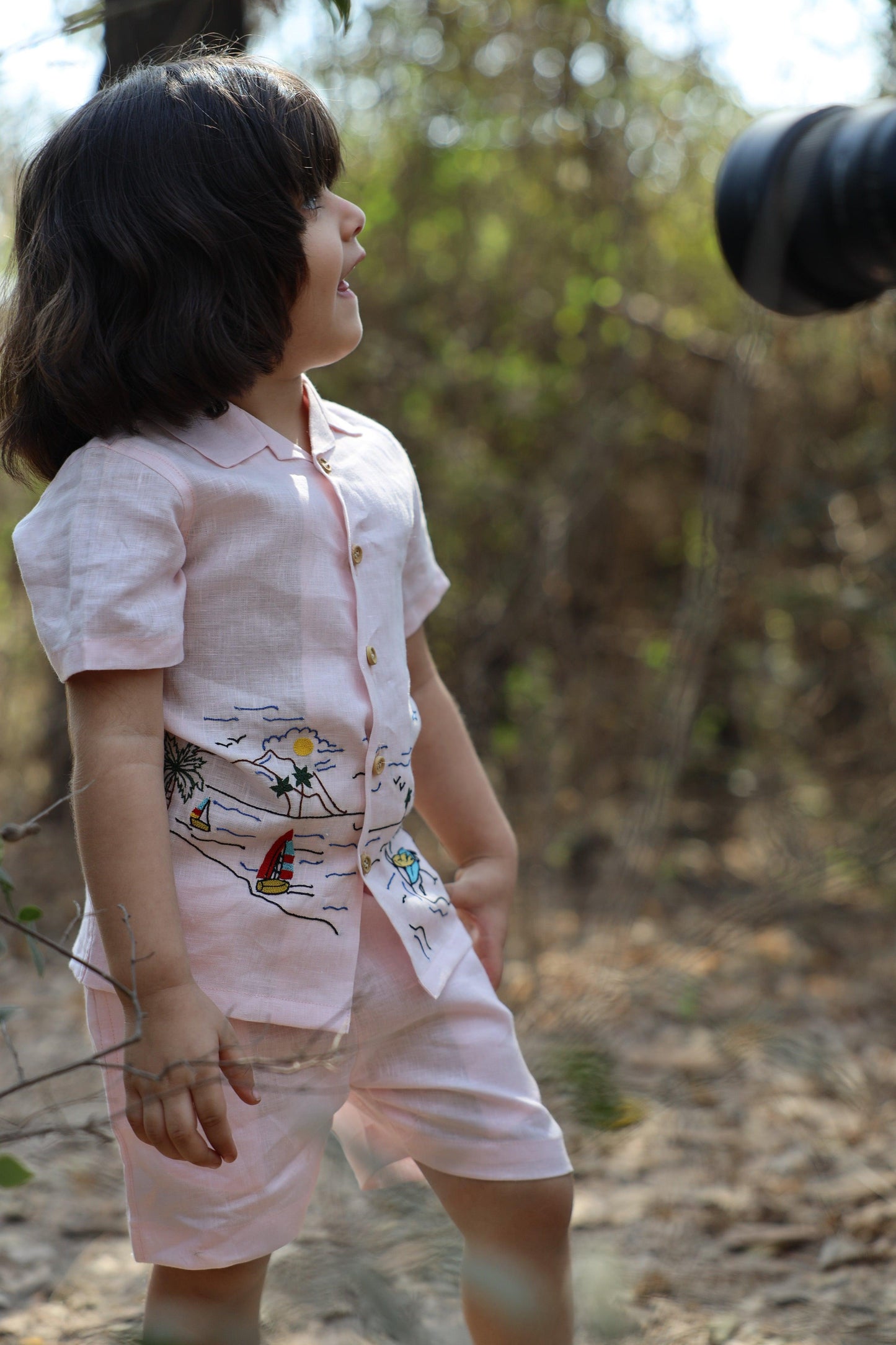 The Serenity By The Shore inspired Pure Linen Handwork Unisex Coord Set - Pink