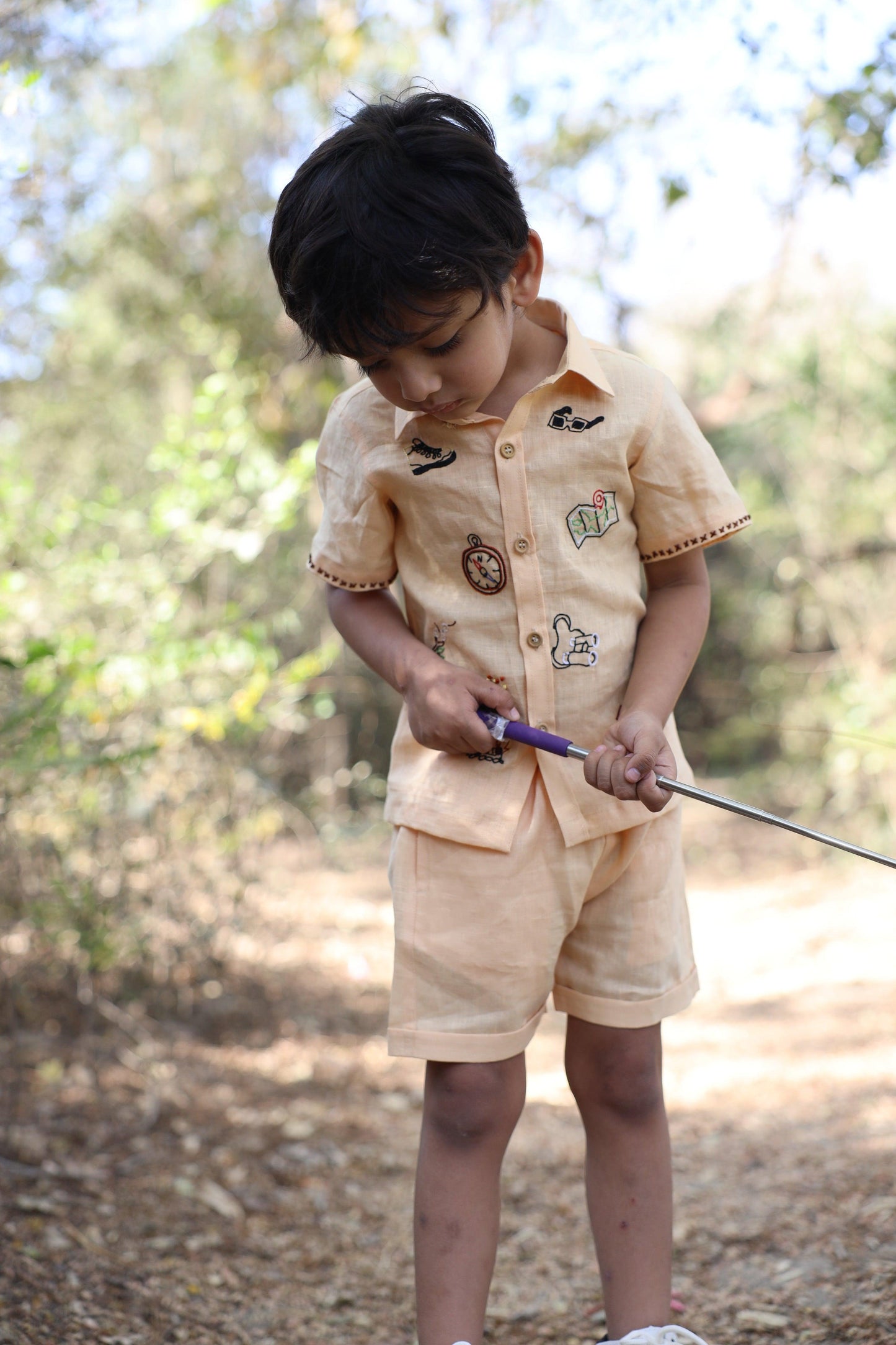 The Gilded Trails And Tent inspired Pure Linen Handwork Unisex Coord Set - Peach