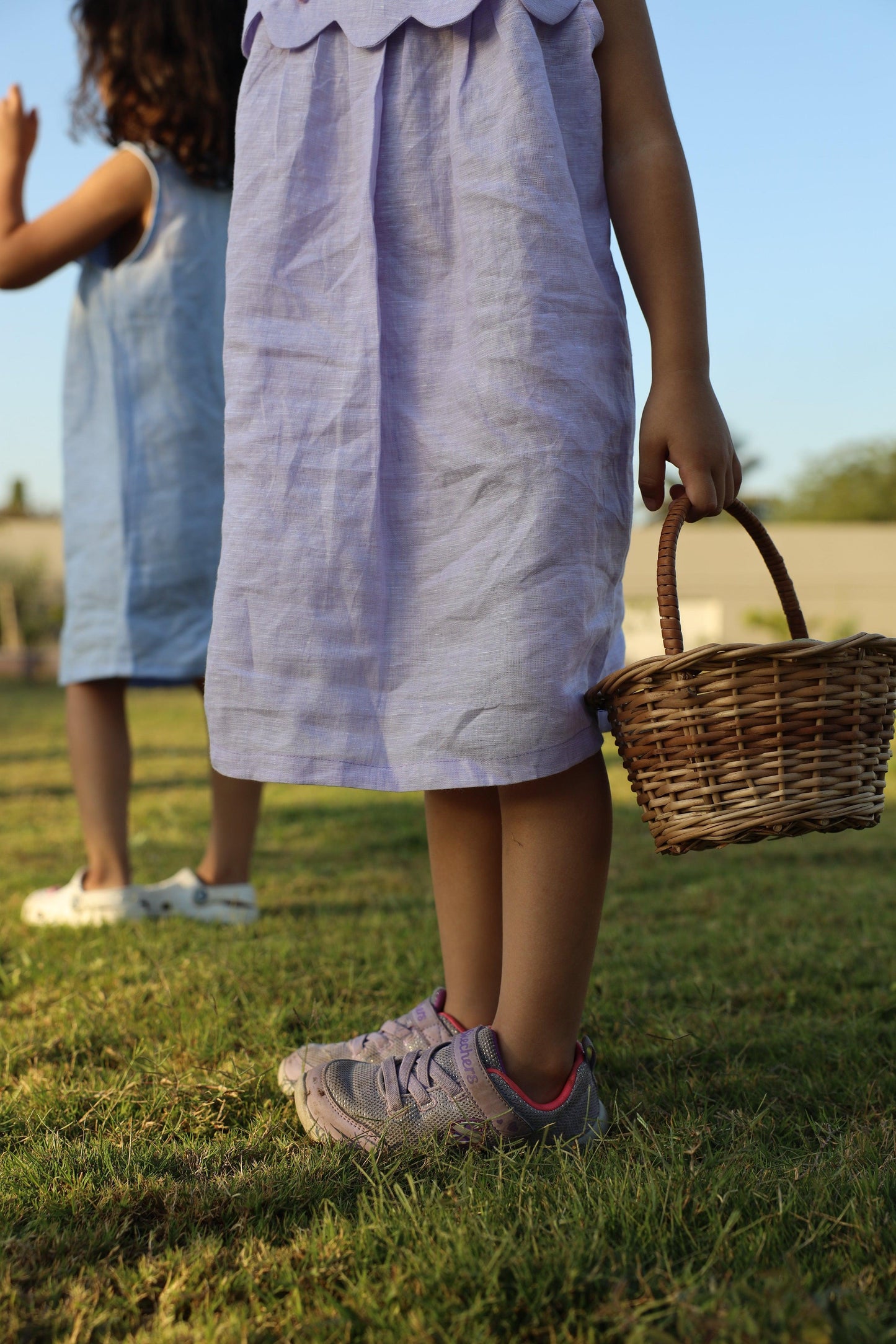 Whispering Butterflies Pure Linen Dress - Purple