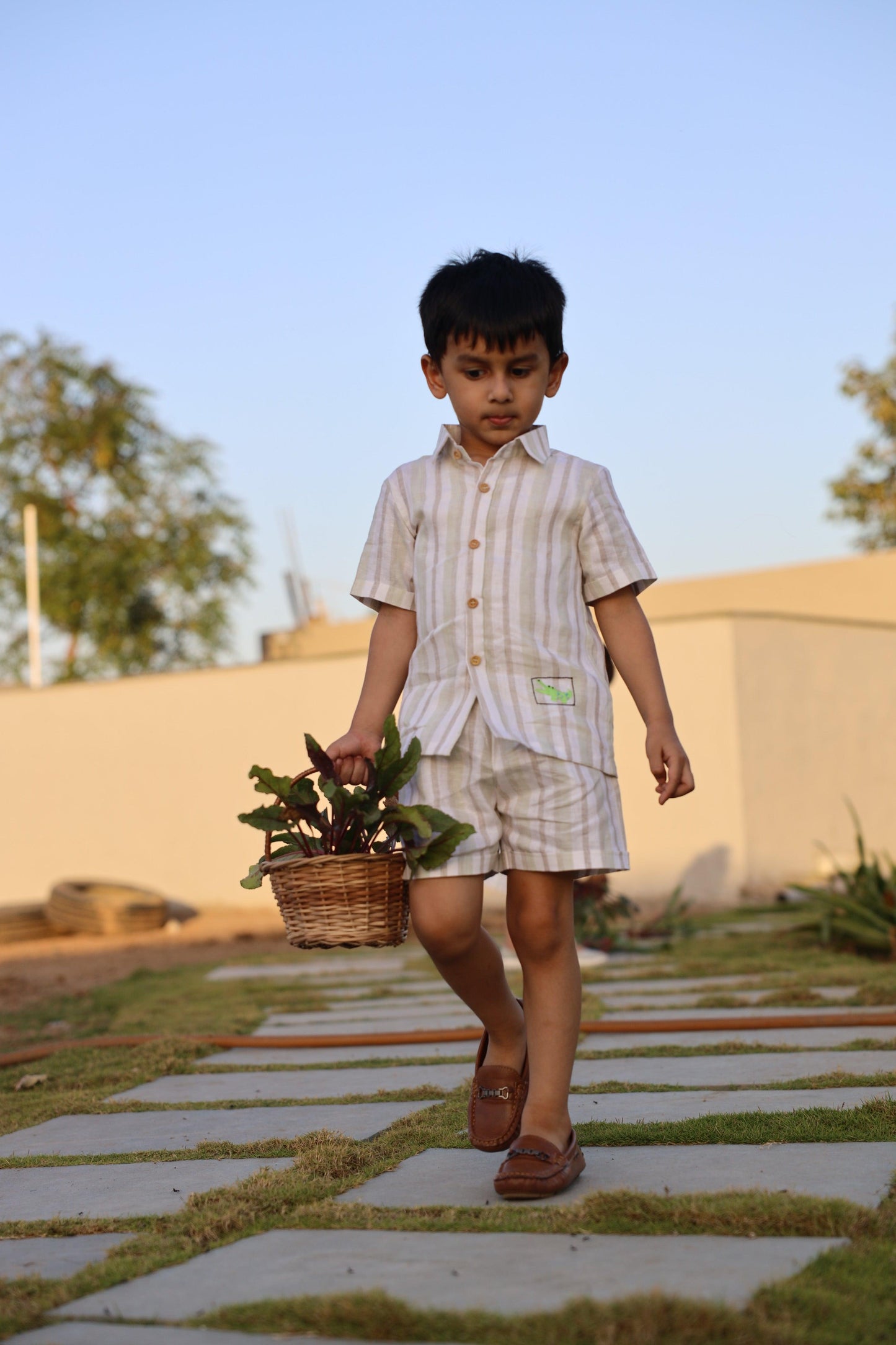 Stripes & Croc Charm Pure Linen Coord