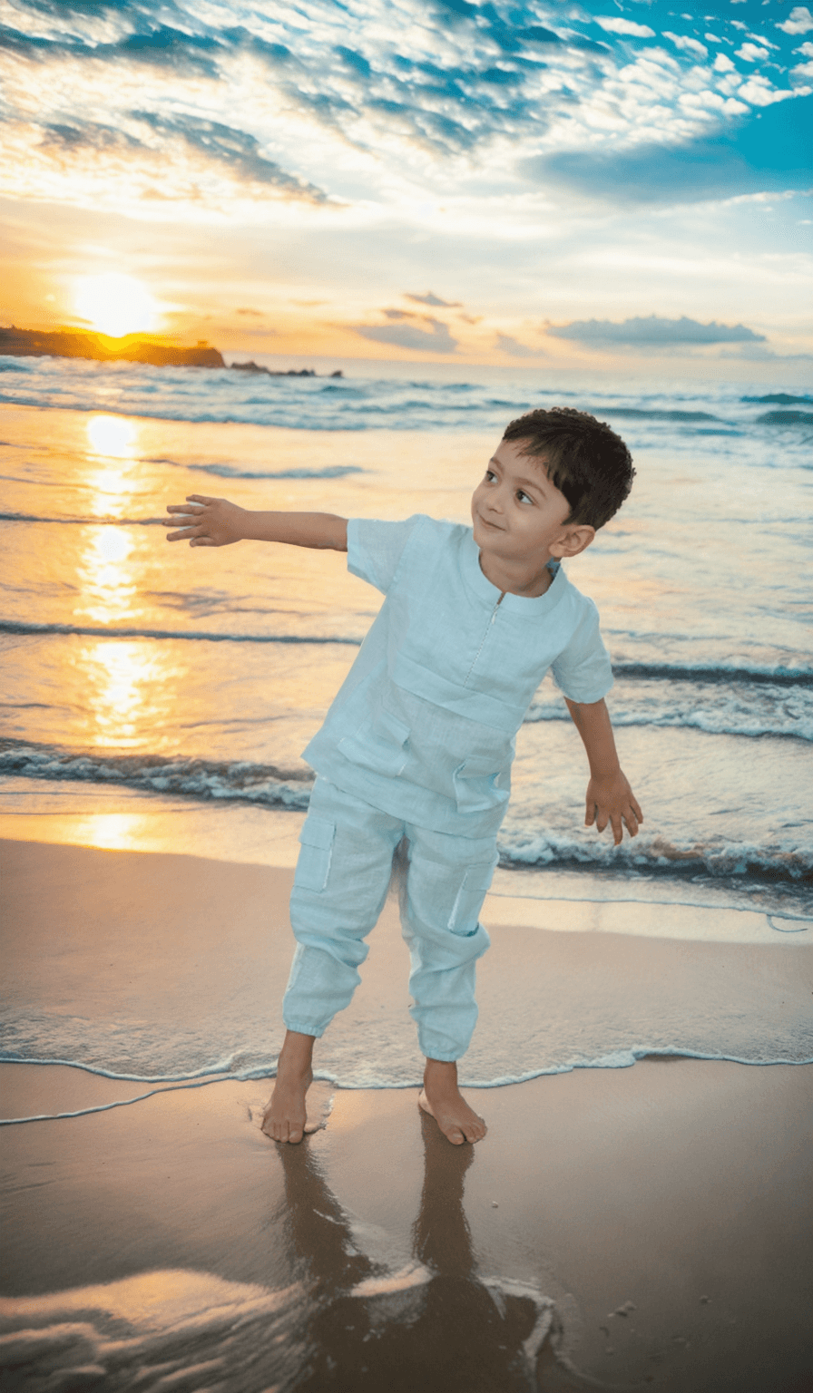 Box Pleated Pure Linen Premium Co-ords - Sky Blue - Funny Bones Clothings