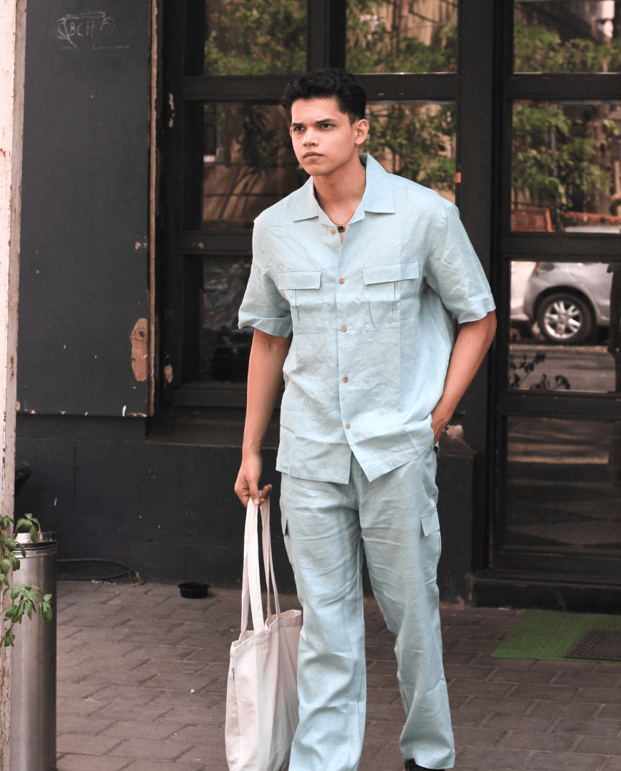 Solid Colour Pure Linen Co-ord Sets - Sea Green - Funny Bones Clothings