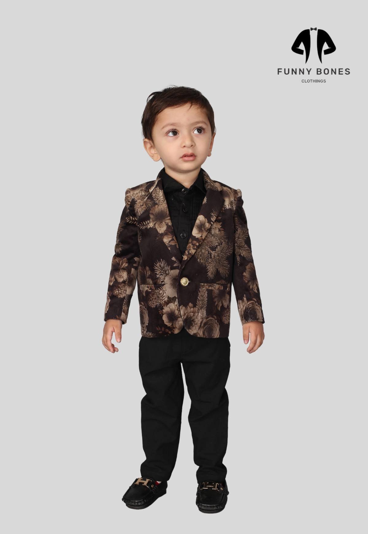 Golden Flower Printed Velvet Blazer Only - Funny Bones Clothings