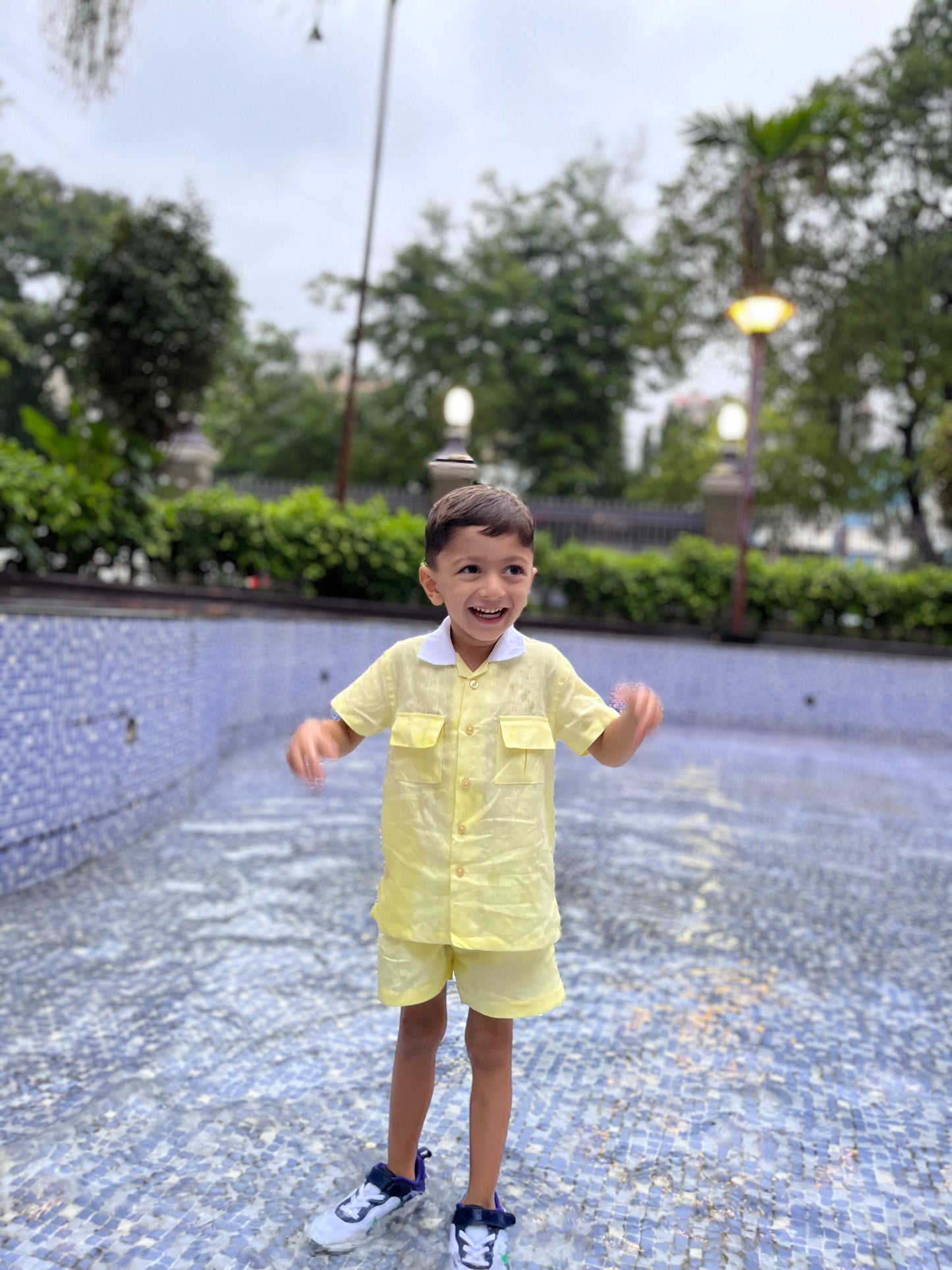 Classic Unisex Yellow White Collared Shirt & Shorts Set - Funny Bones Clothings