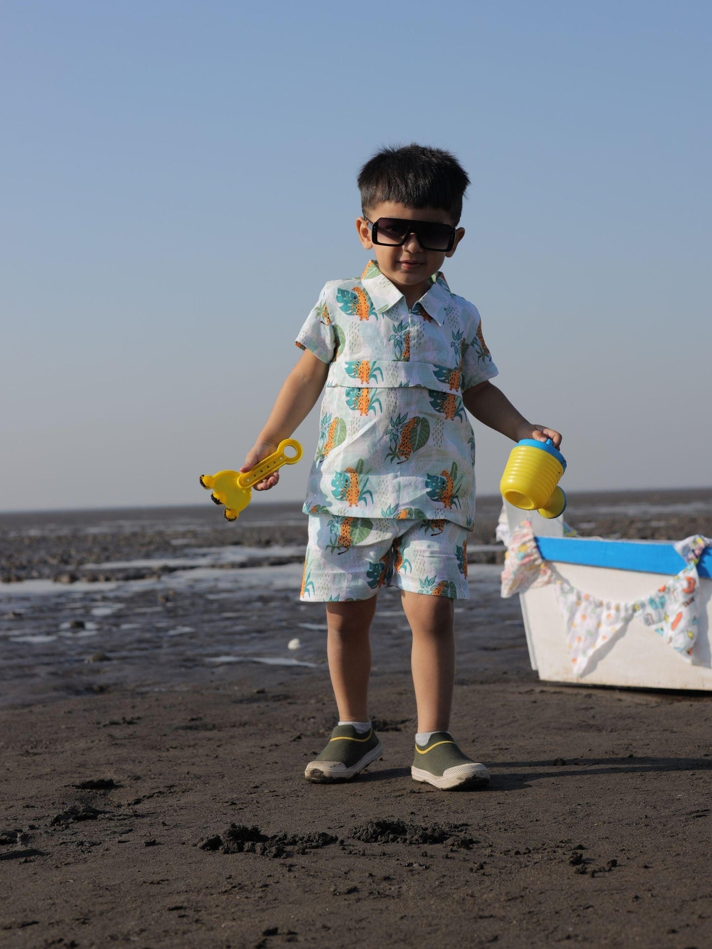 Leafy Leopard Printed Pure Linen Premium Co-ords - Funny Bones Clothings