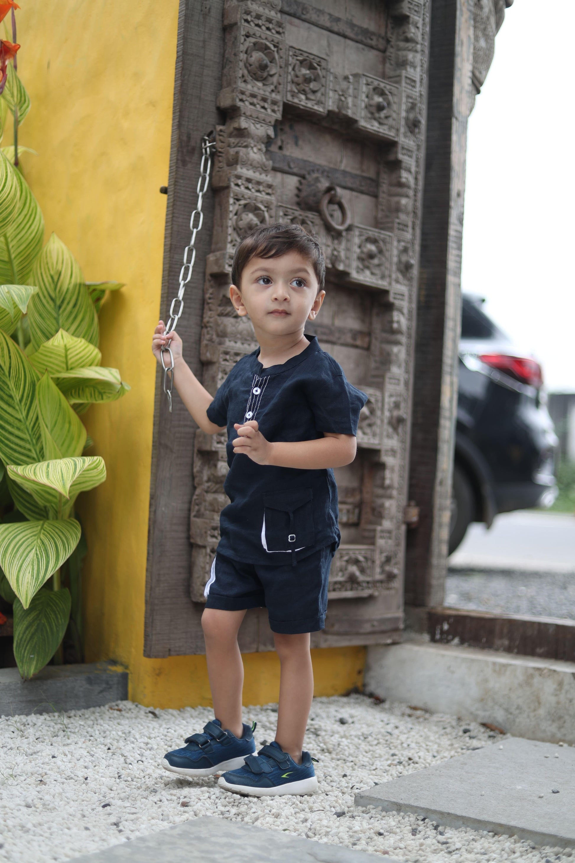 Anchor Pocket Pure Linen Premium Co-ords - Dark Blue - Funny Bones Clothings