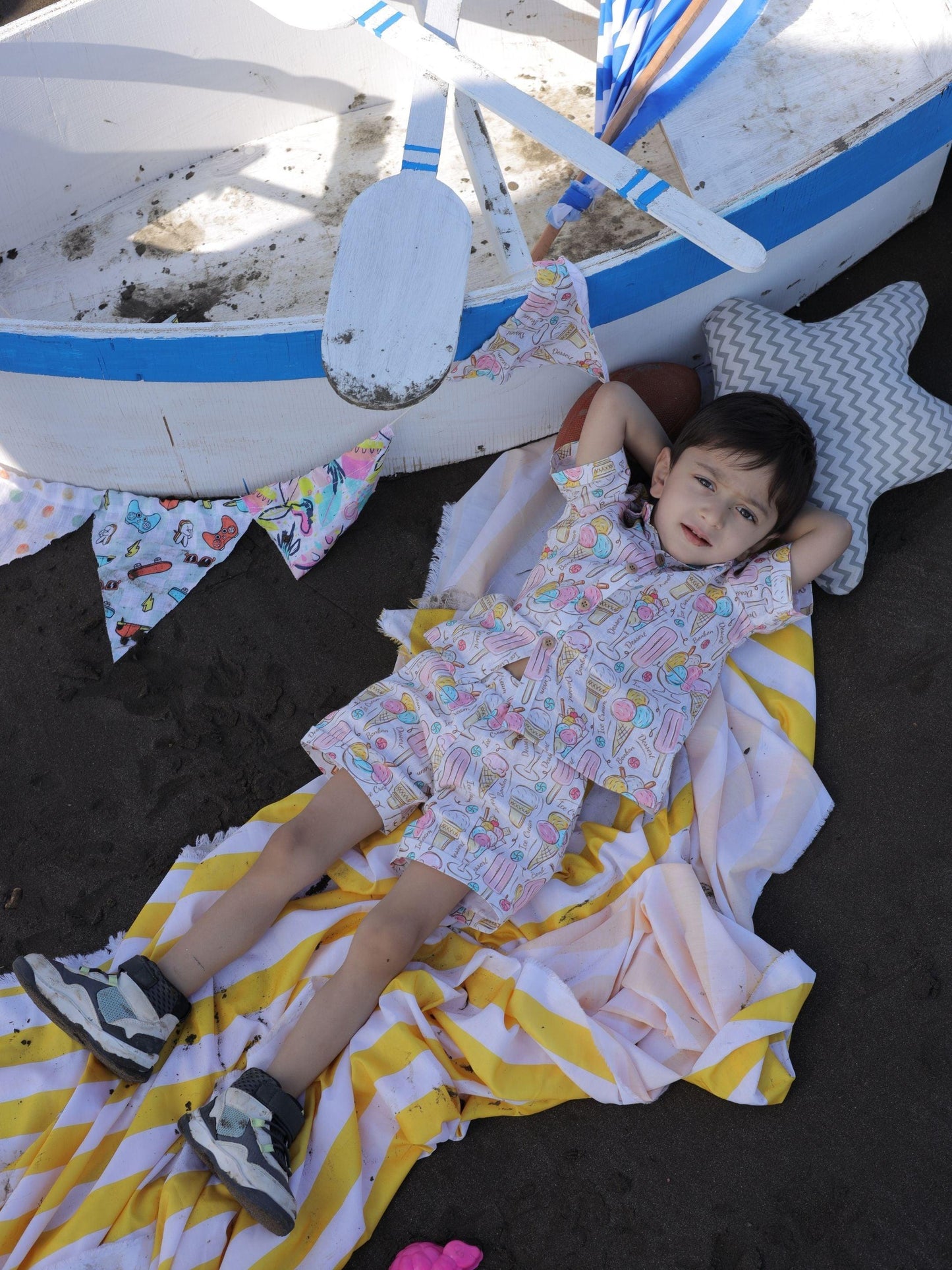 Icecreams and Candies Printed Pure Linen Premium Co-ords - Funny Bones Clothings