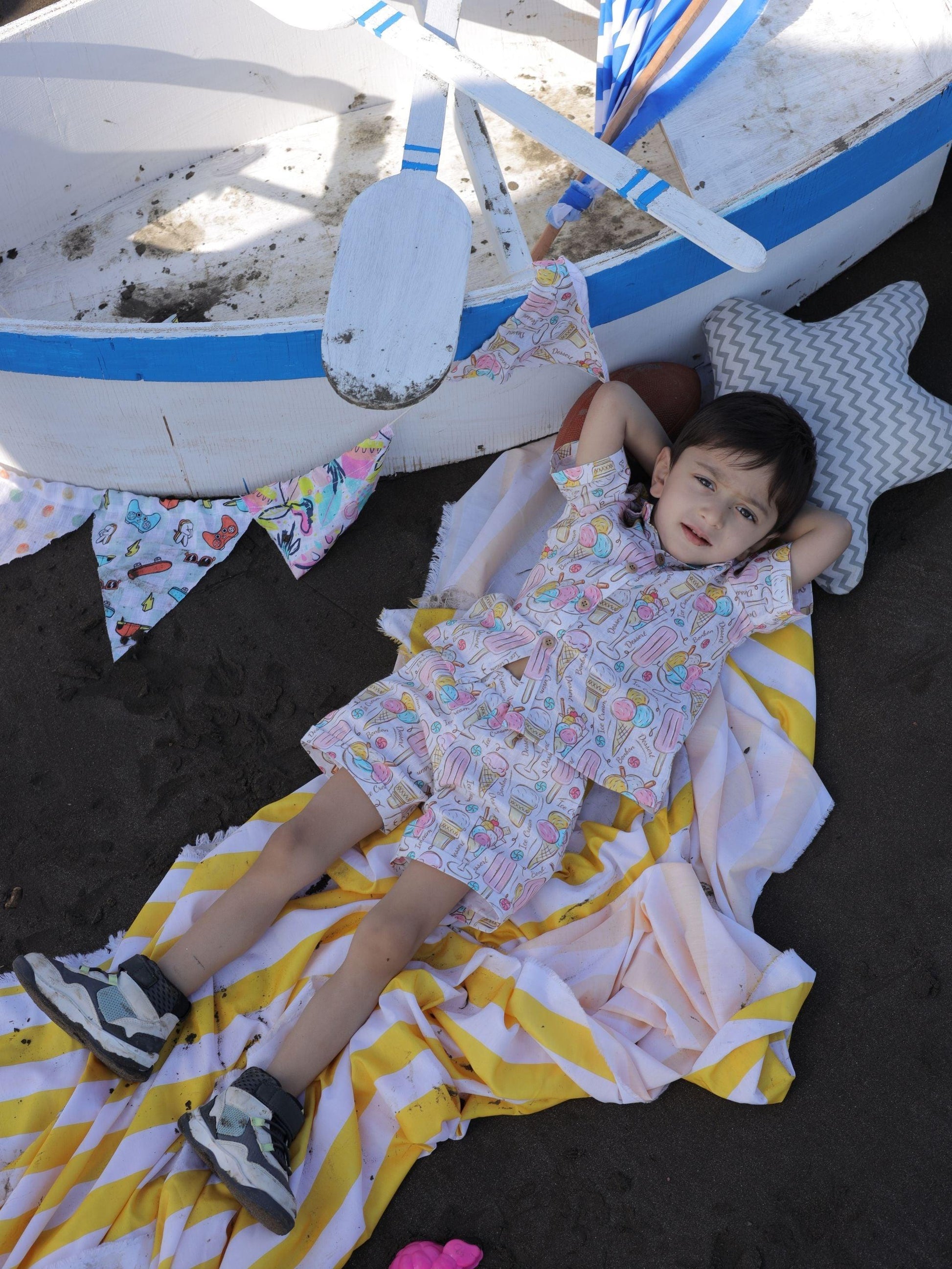 Icecreams and Candies Printed Pure Linen Premium Co-ords - Funny Bones Clothings