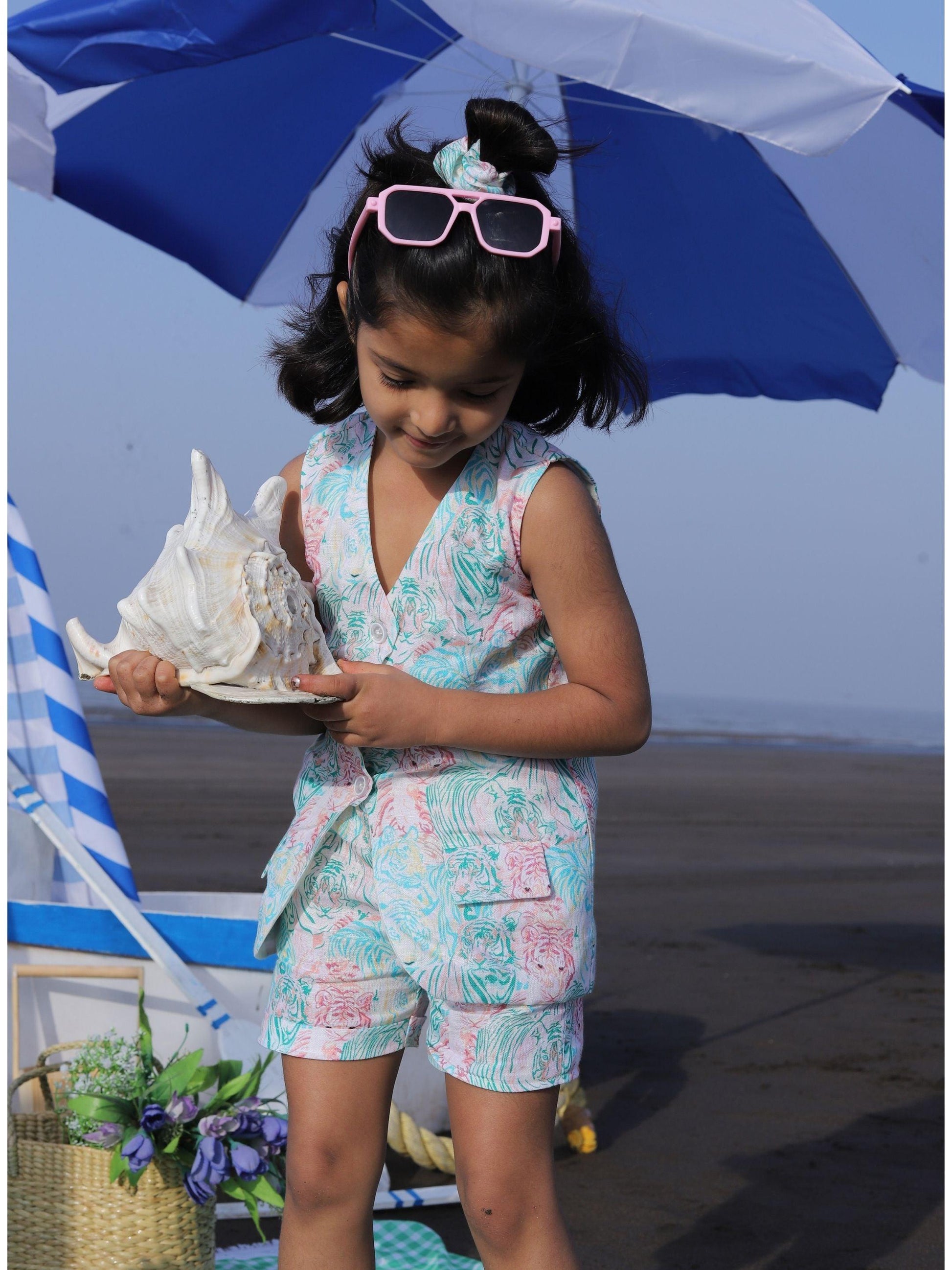 Jacket Shorts Enlightened Tiger Print Pure Linen Co-ords - Funny Bones Clothings