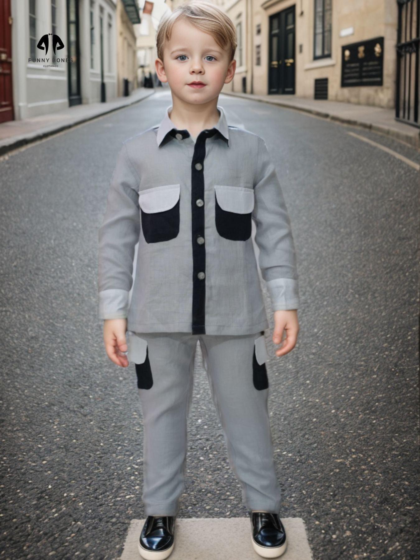 Cargo Pocket Styled Pure Linen Premium Co-ords - Grey - Dark Blue - White - Funny Bones Clothings