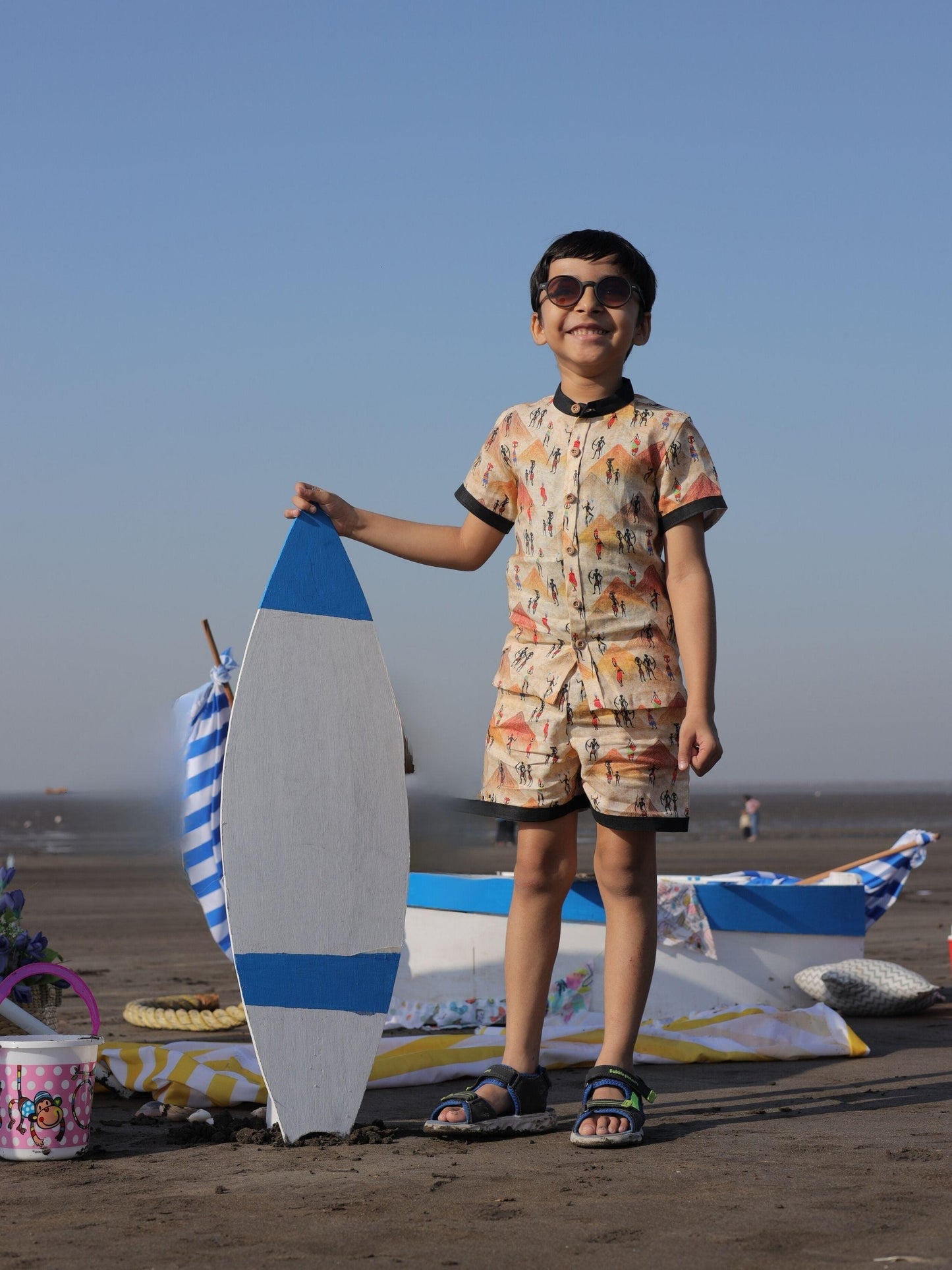 Pyramids and Tribes Print Pure Linen Shirt