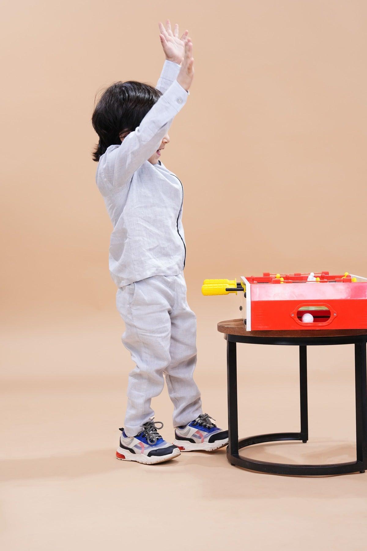 Jacket Styled Solid Light Grey Top with Pants Co-ord set - Funny Bones Clothings