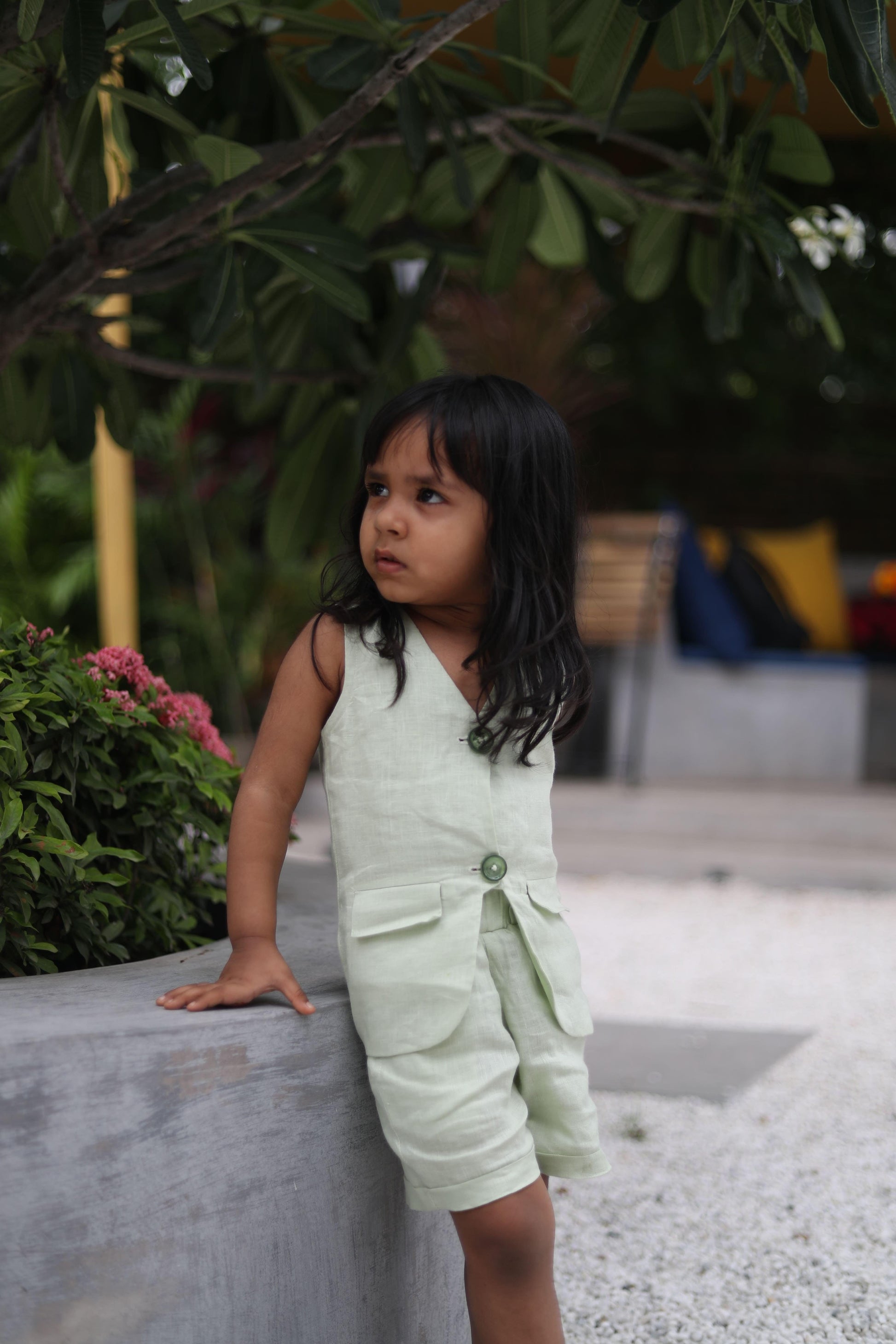 Jacket Shorts Solid Green Pure Linen Co-ords - Funny Bones Clothings