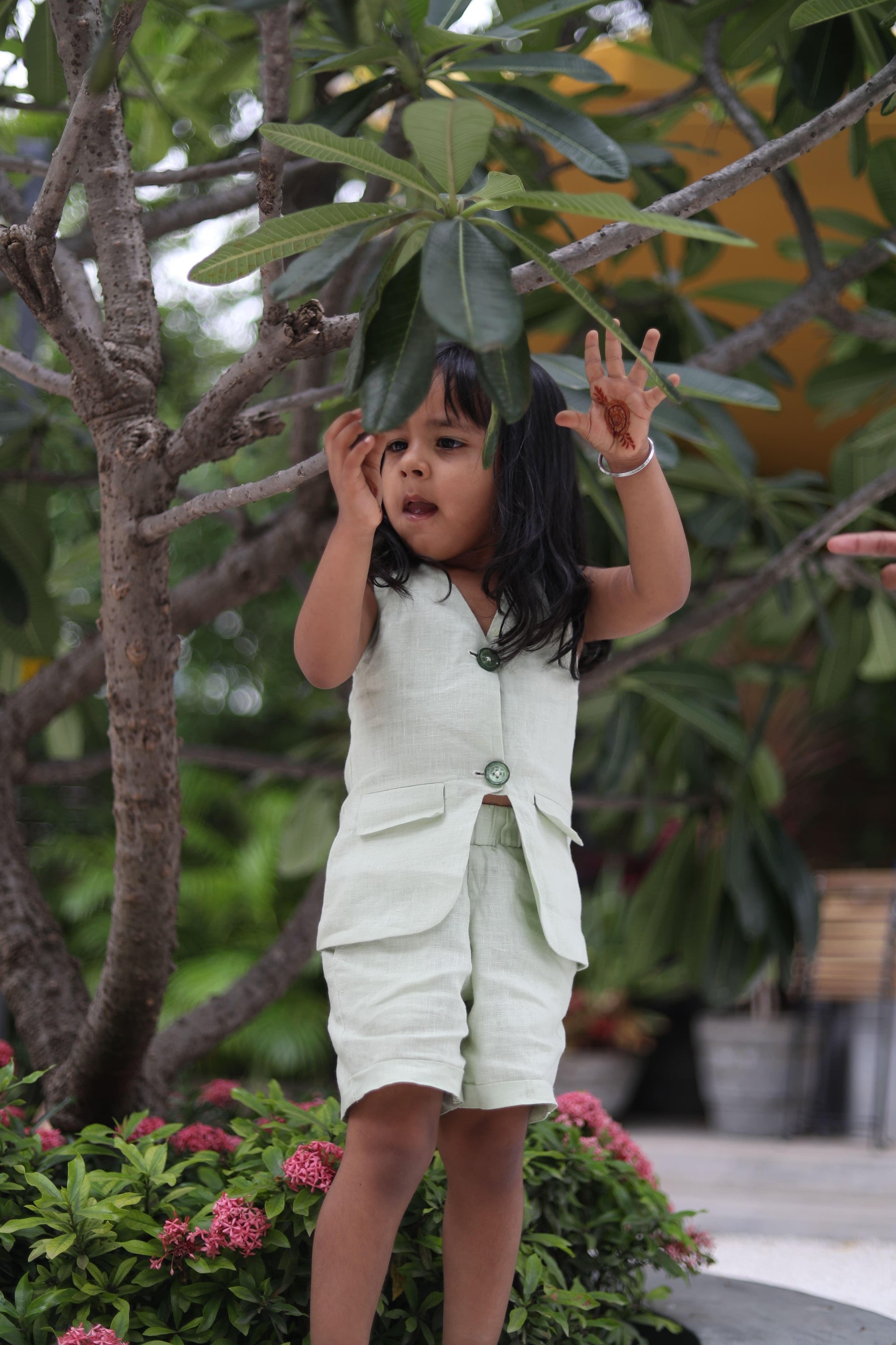 Jacket Shorts Solid Green Pure Linen Co-ords - Funny Bones Clothings