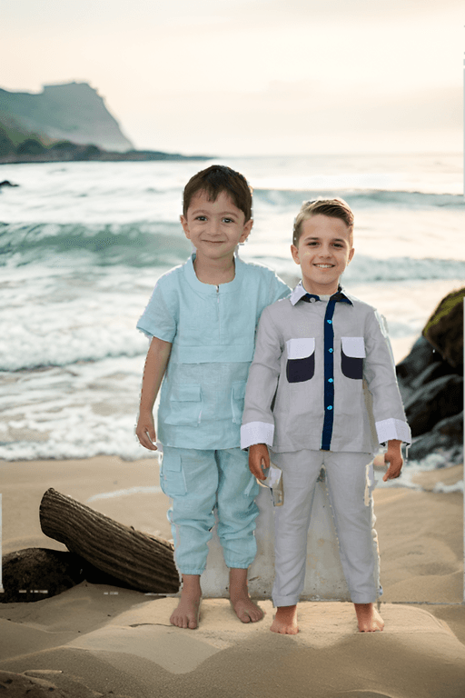 Box Pleated Pure Linen Premium Co-ords - Sky Blue - Funny Bones Clothings