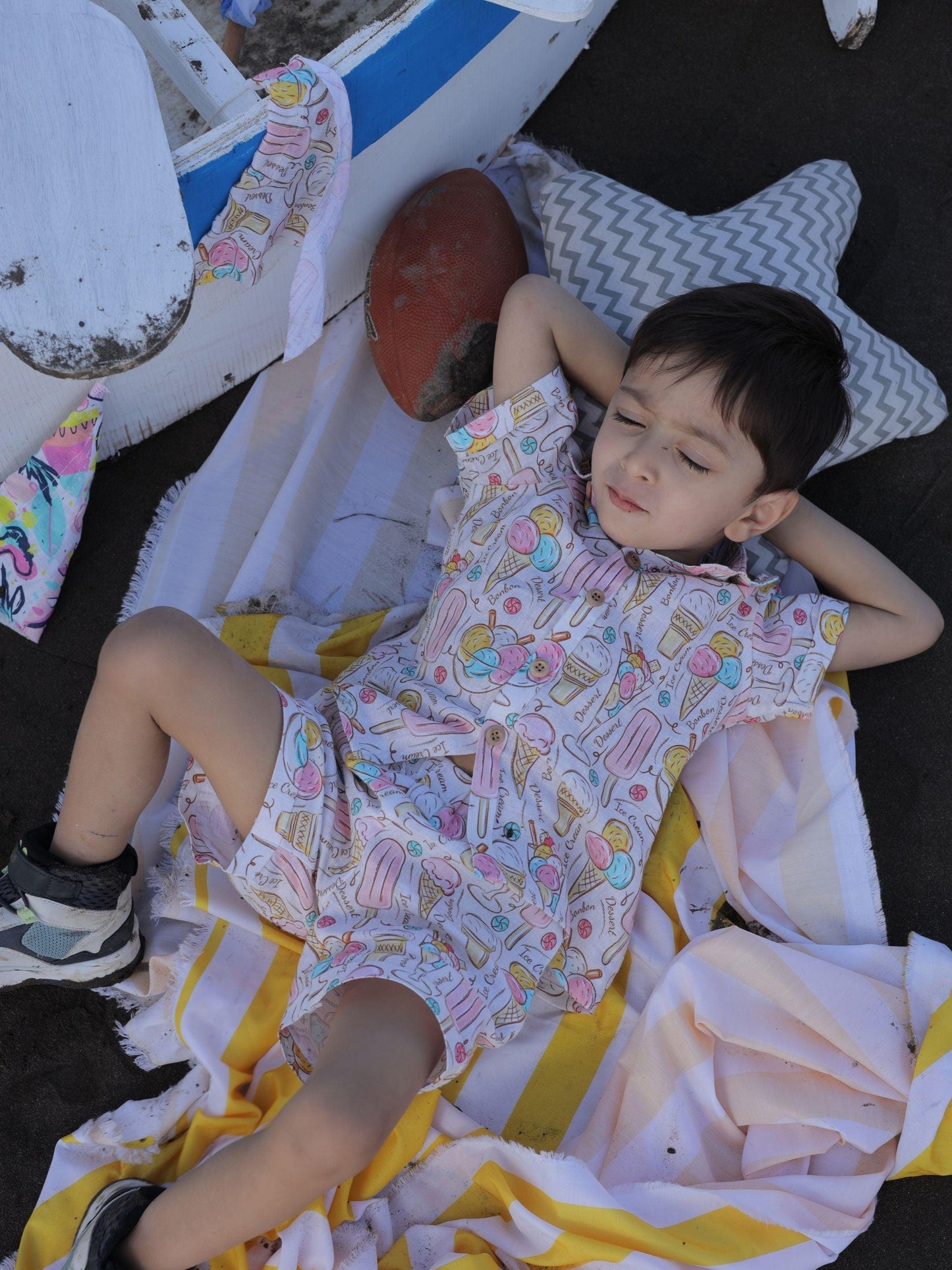 Icecreams and Candies Printed Pure Linen Premium Co-ords - Funny Bones Clothings