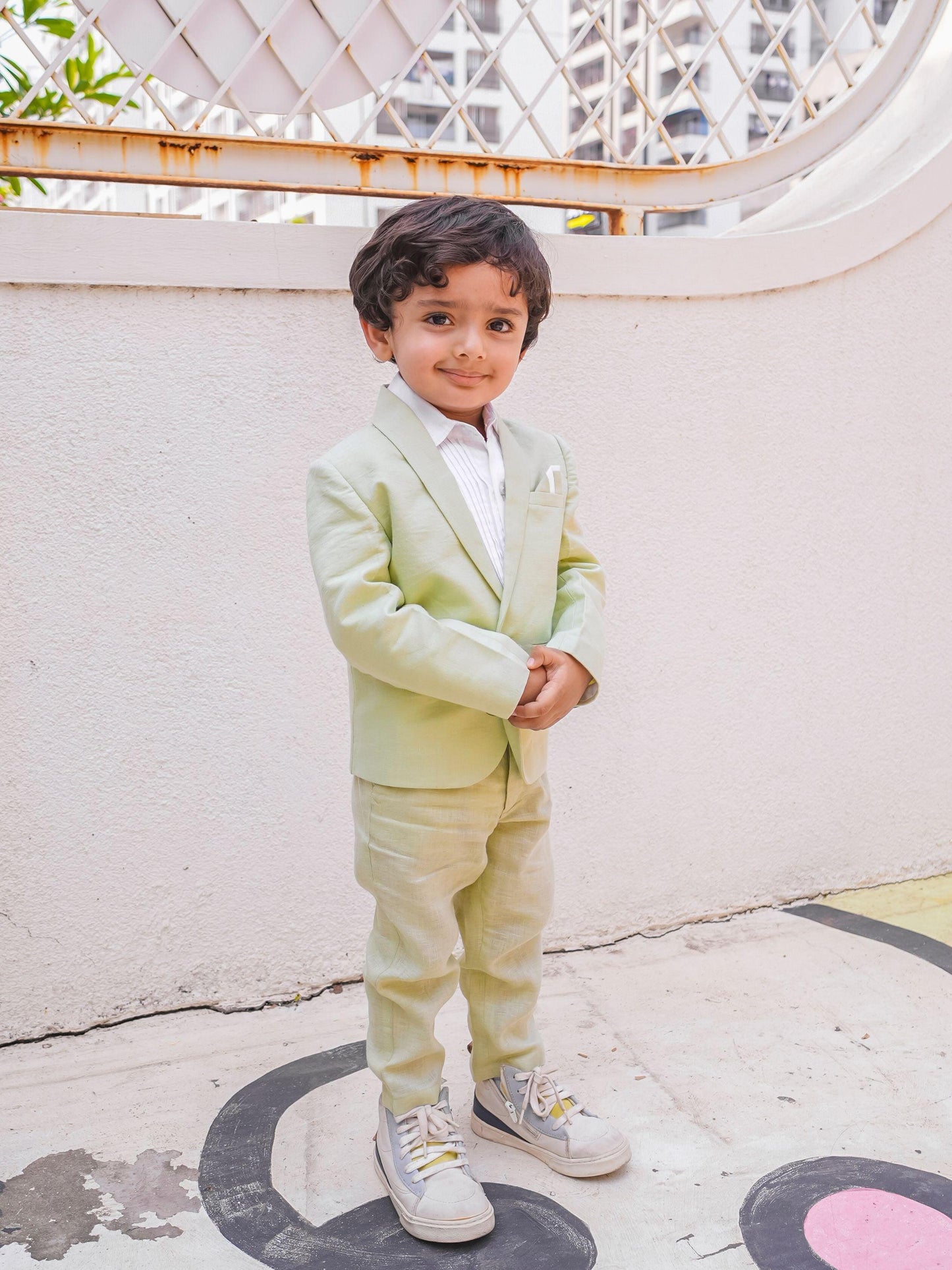 Solid Green Pure Linen Blazer Set - Funny Bones Clothings