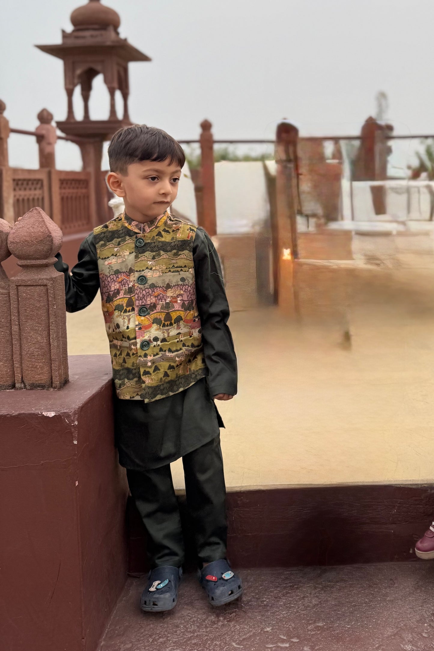 The Bagh E Khaas Print Pure Muslin Silk Koti Kurta Pajama Set