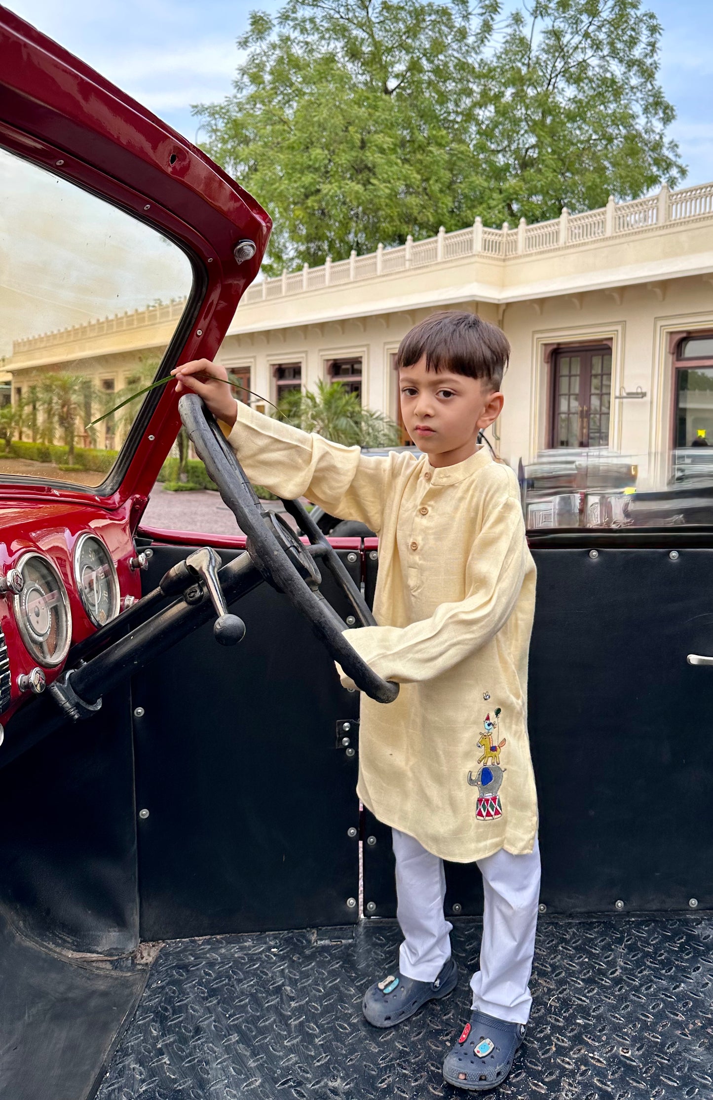 The Classic Circus Trick Embriodered Pure Bamboo Muslin Cotton Kurta Pajama Set