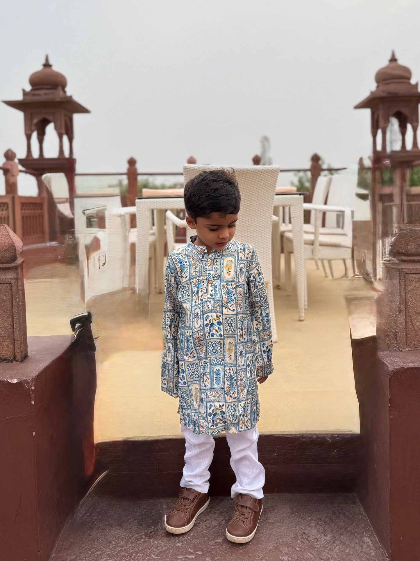 The Royal Tropic Print Pure Muslin Silk Kurta Pajama Set