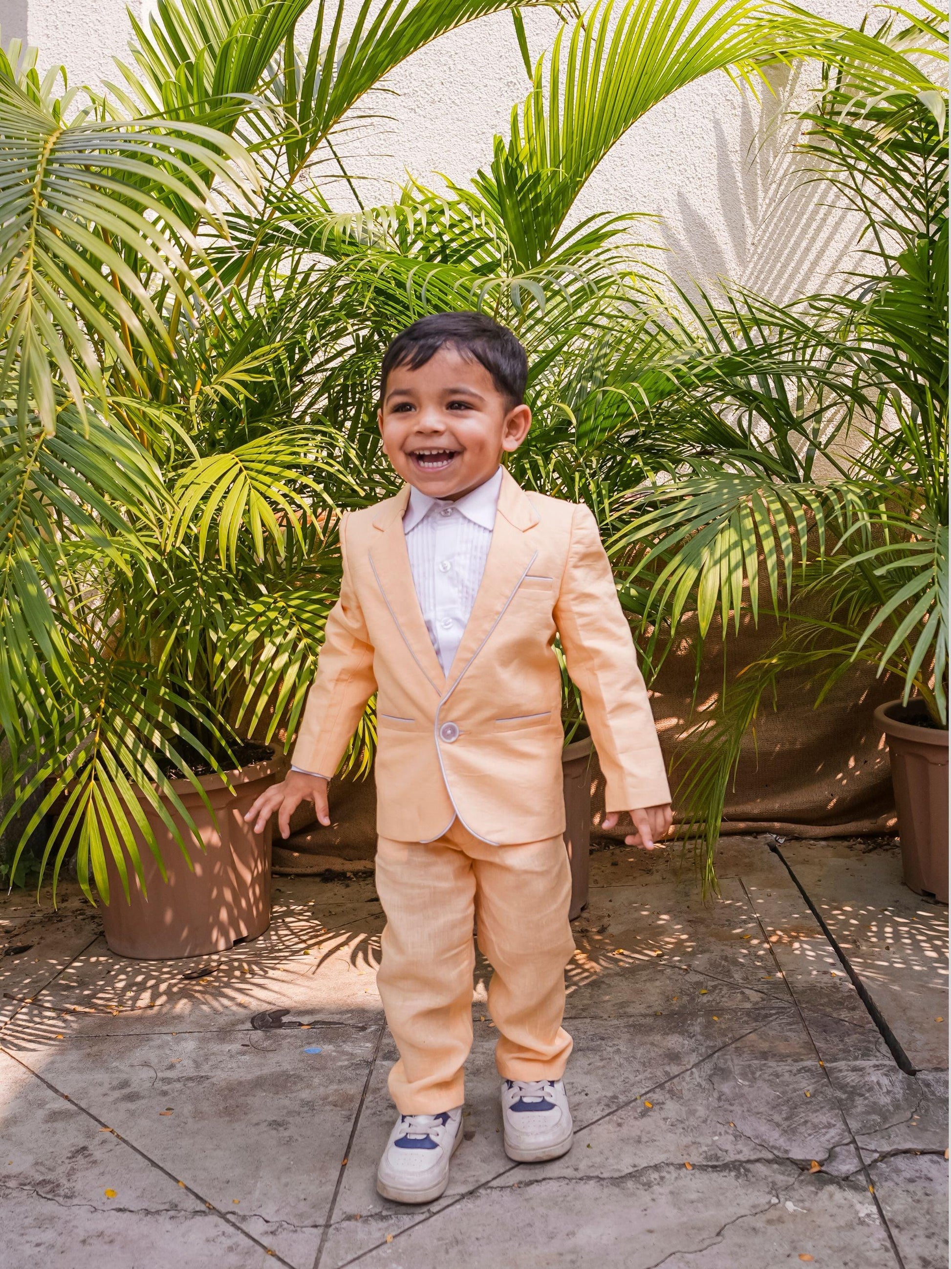 Solid Peach Pure Linen Blazer Set - Funny Bones Clothings