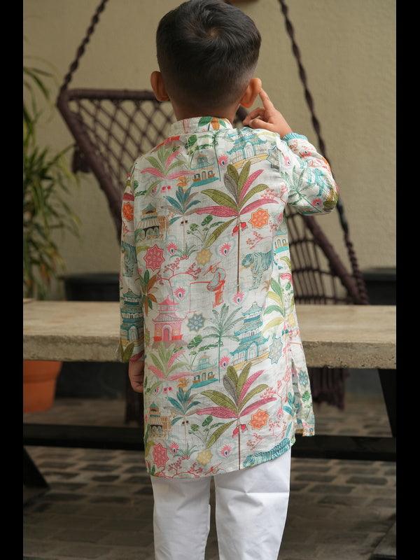 Tibetian Life Print Pure Muslin Silk Kurta Pajama Set - Funny Bones Clothings