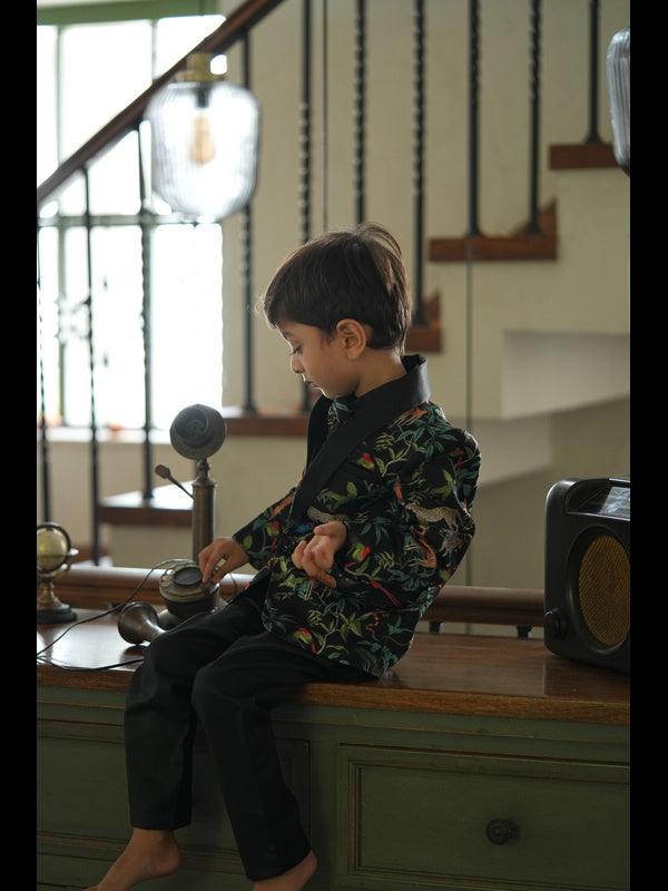 Forest Print Pure Satin Silk Blazer Set - Funny Bones Clothings