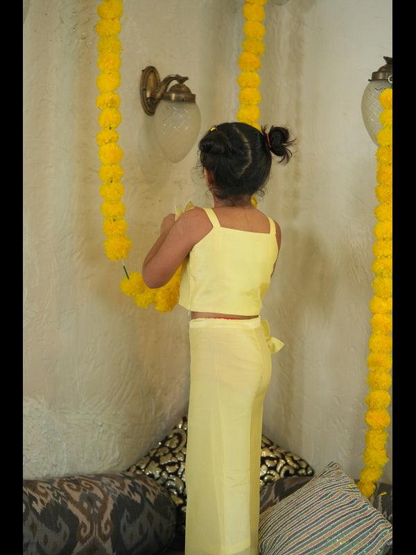 Pearl Embeded Sunflower Pure Organza Top Plazzo Set - Yellow Color - Funny Bones Clothings