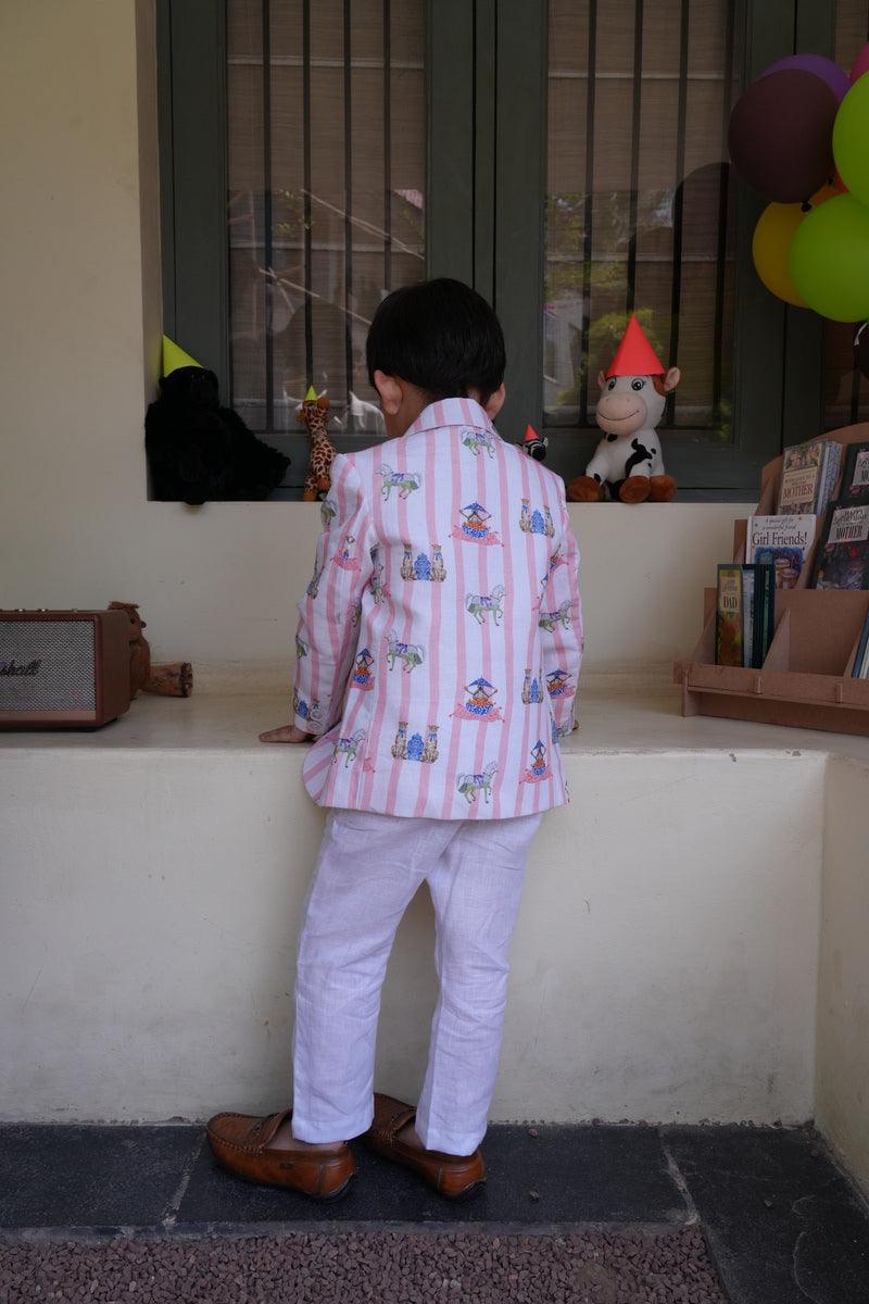 The Sultans Tapestary Printed Pure Linen Blazer Set