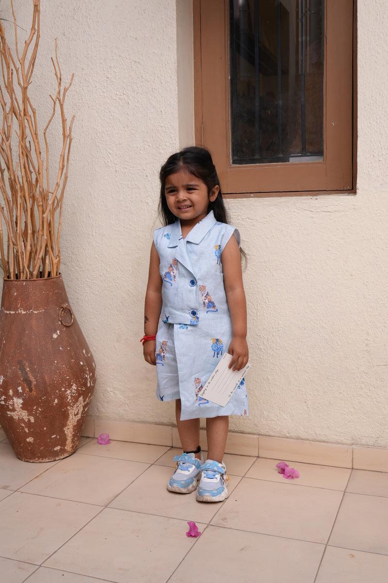 Royal Toika Printed Pure Linen BLazer Dress